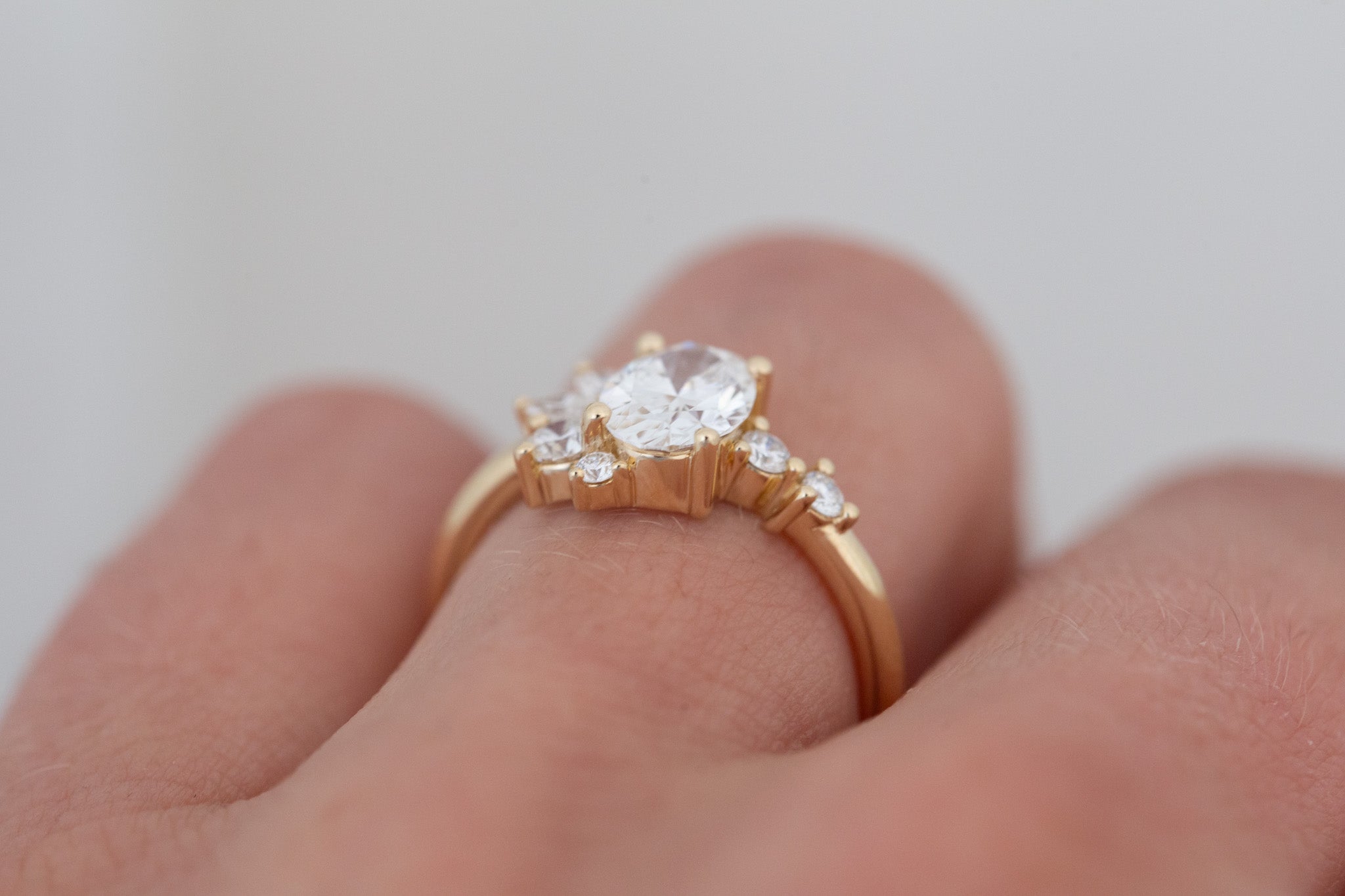 Ambretta Ring | Lab Oval Diamond + Lab Diamond Cluster Engagement Ring 1.10 ct | 14k Recycled Gold | One of a Kind