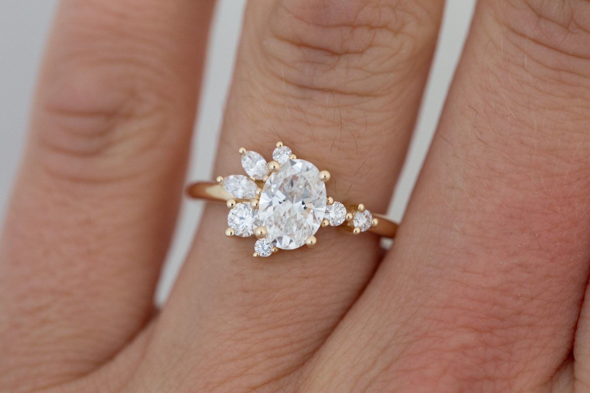 Ambretta Ring | Lab Oval Diamond + Lab Diamond Cluster Engagement Ring 1.10 ct | 14k Recycled Gold | One of a Kind