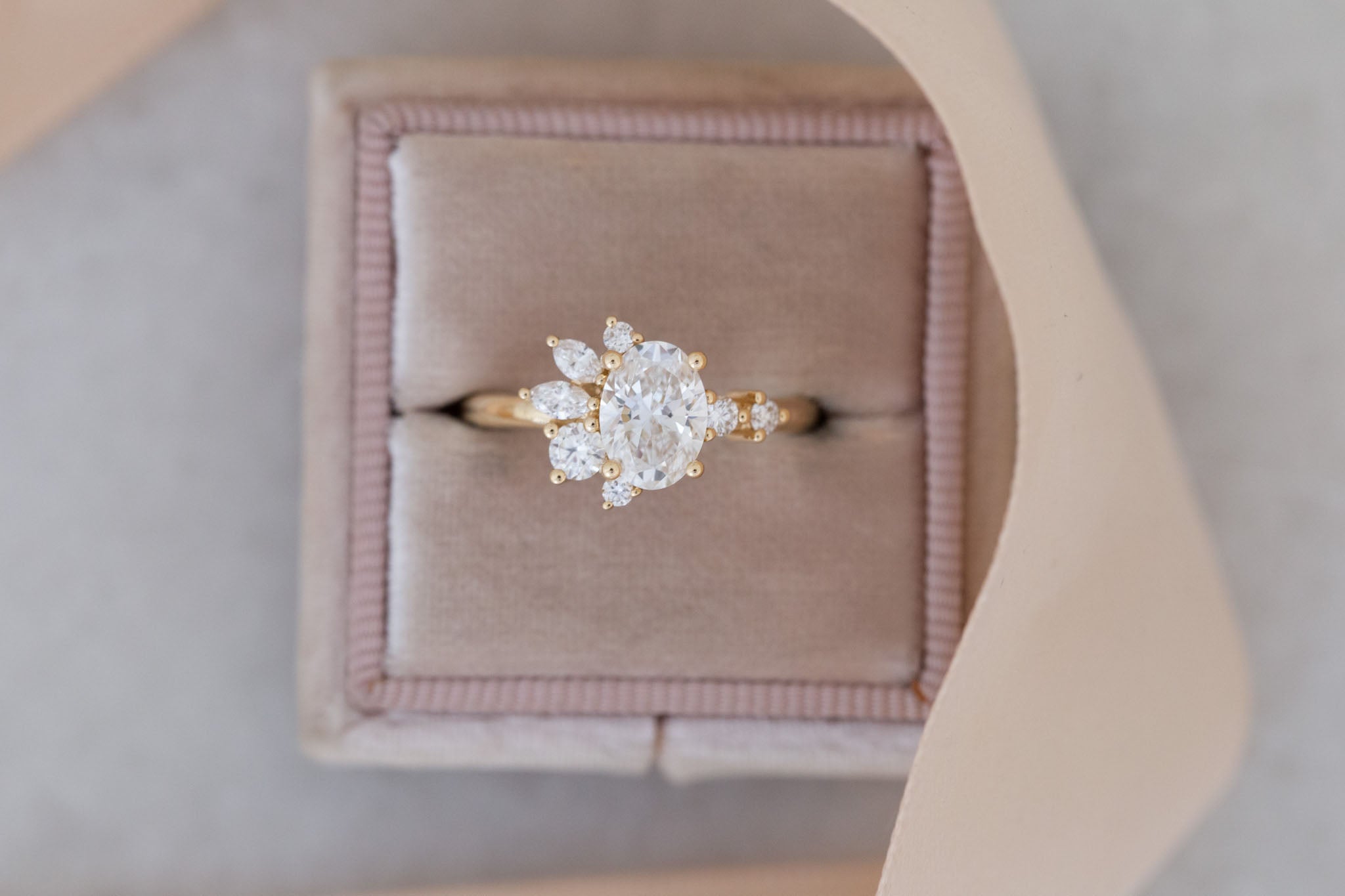 Ambretta Ring | Lab Oval Diamond + Lab Diamond Cluster Engagement Ring 1.10 ct | 14k Recycled Gold | One of a Kind