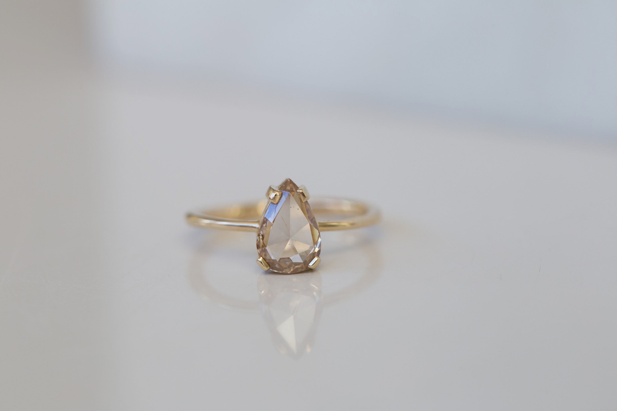 Farley Ring | Champagne Pear Rose Cut Diamond Solitaire Engagement Ring, 1.13 ct | 14k Recycled Gold | One of a Kind