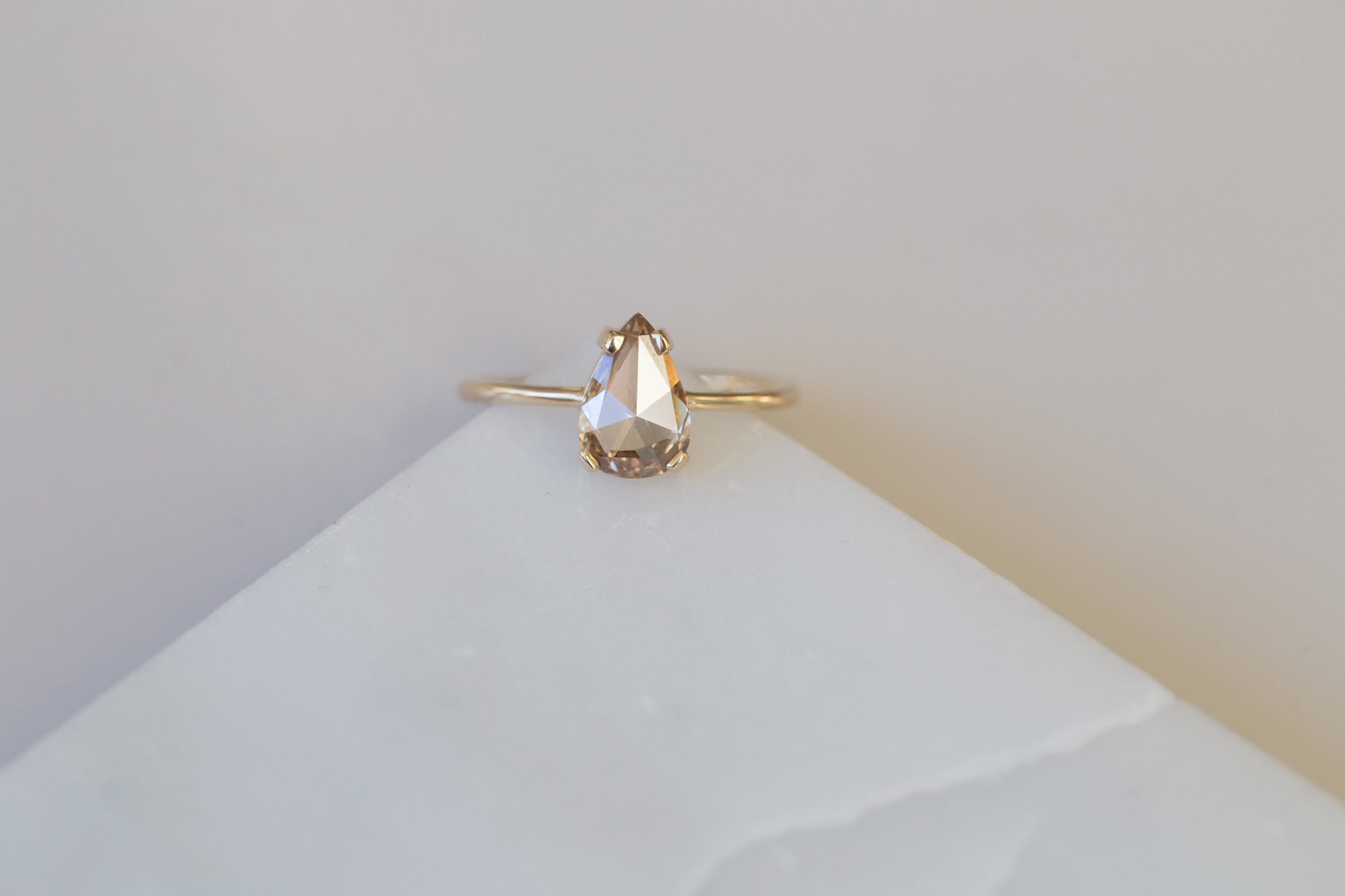 Farley Ring | Champagne Pear Rose Cut Diamond Solitaire Engagement Ring, 1.13 ct | 14k Recycled Gold | One of a Kind