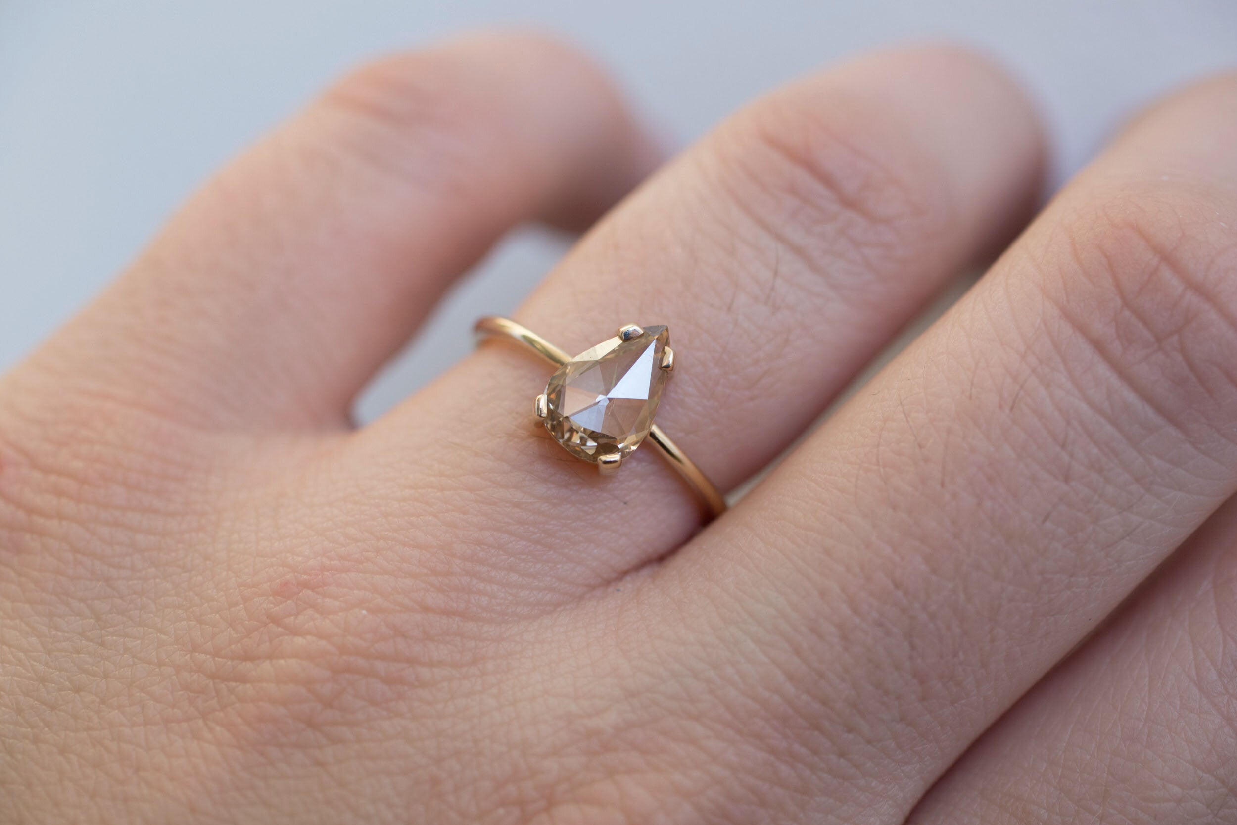 Farley Ring | Champagne Pear Rose Cut Diamond Solitaire Engagement Ring, 1.13 ct | 14k Recycled Gold | One of a Kind