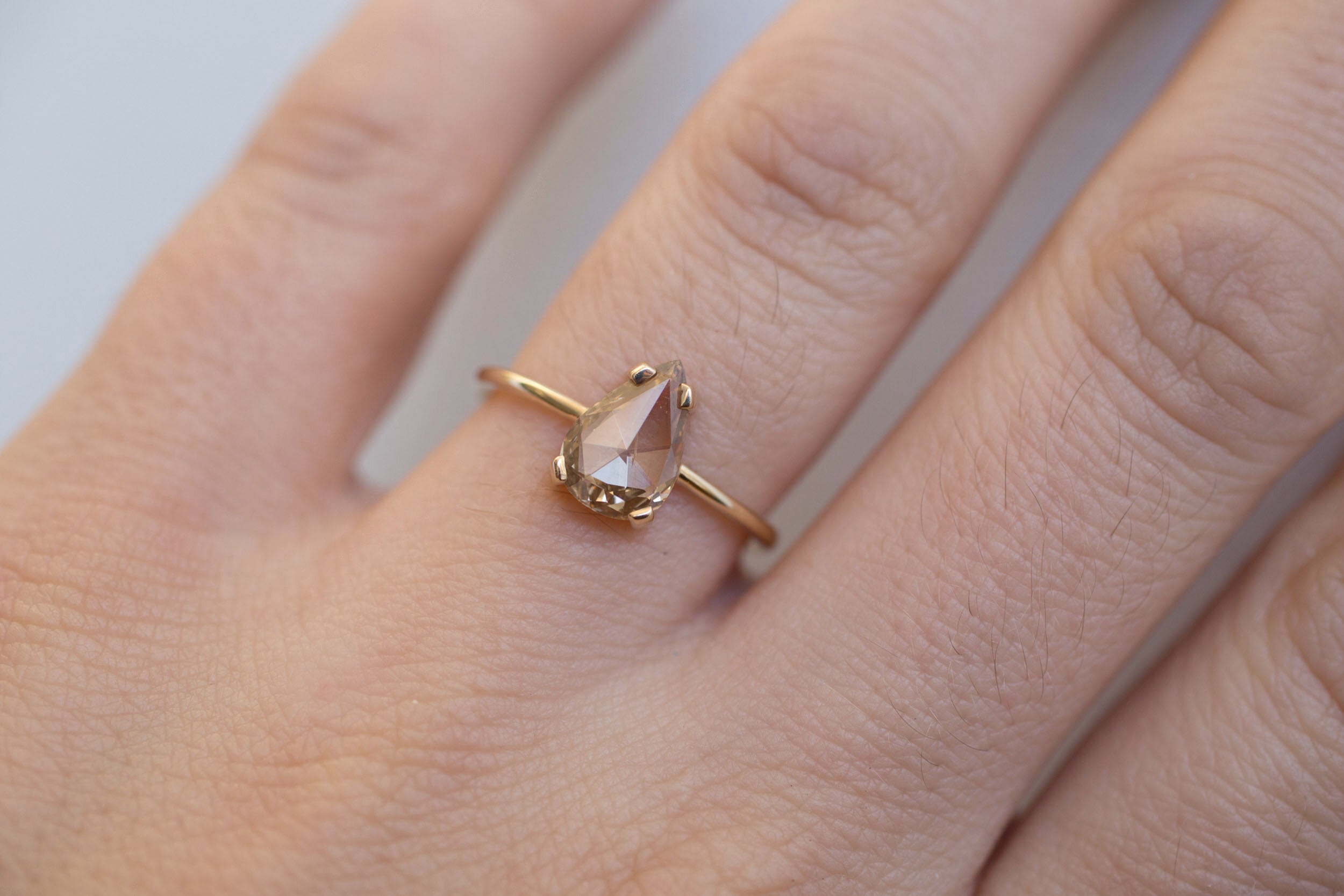 Farley Ring | Champagne Pear Rose Cut Diamond Solitaire Engagement Ring, 1.13 ct | 14k Recycled Gold | One of a Kind