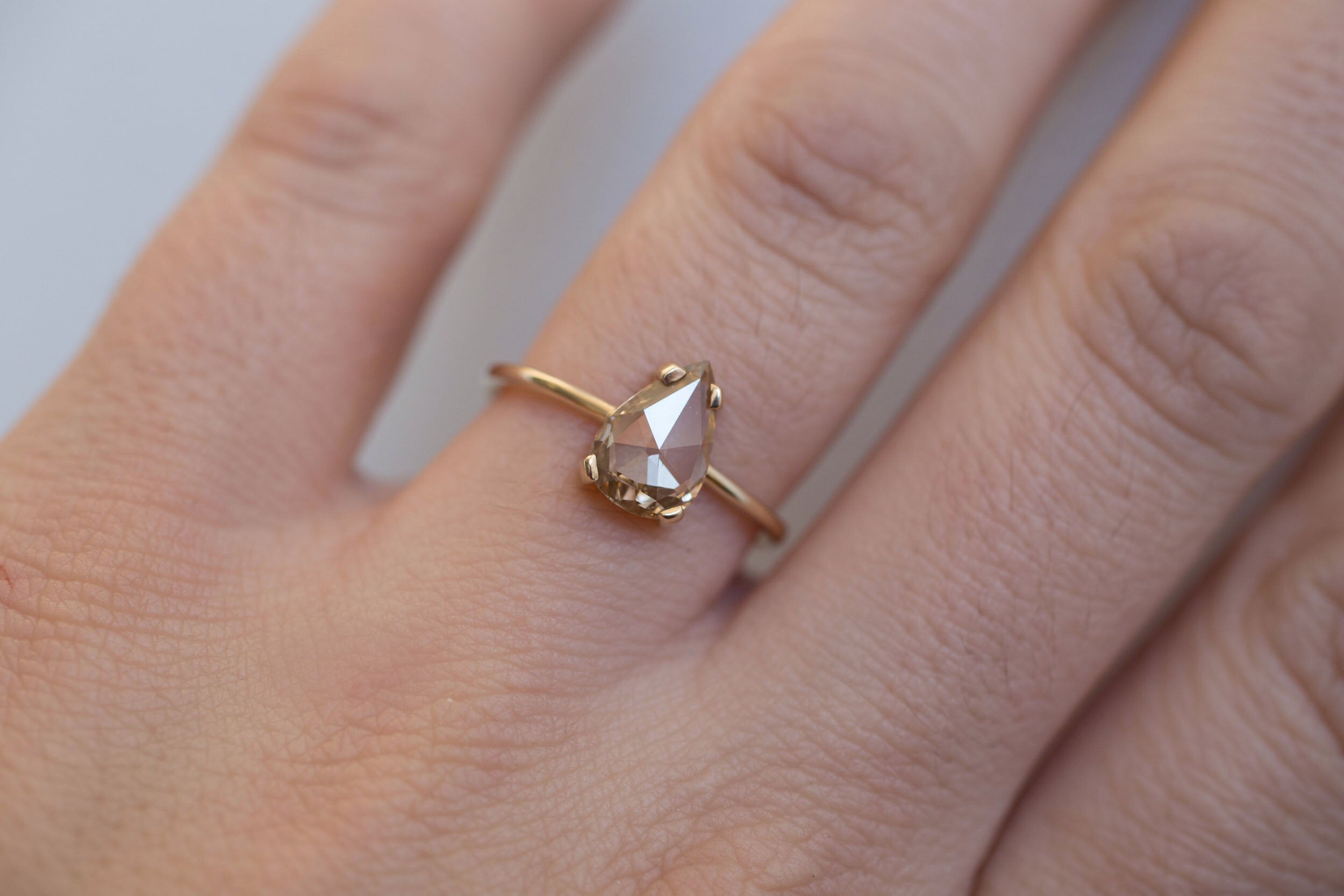 Farley Ring | Champagne Pear Rose Cut Diamond Solitaire Engagement Ring, 1.13 ct | 14k Recycled Gold | One of a Kind