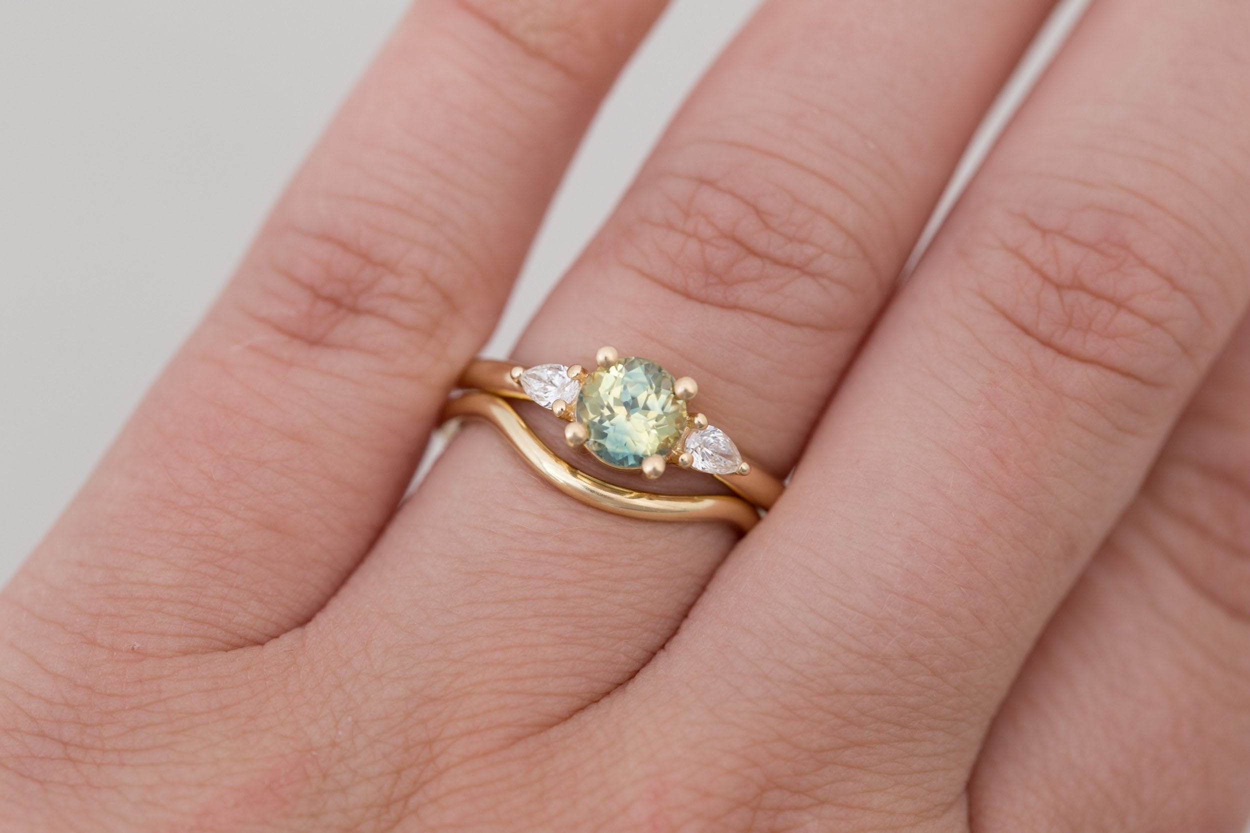 Iris Ring | Bicolor Sapphire + Pear Diamond Accent Engagement Ring 1.13 ct | 14k Recycled Gold | One of a Kind