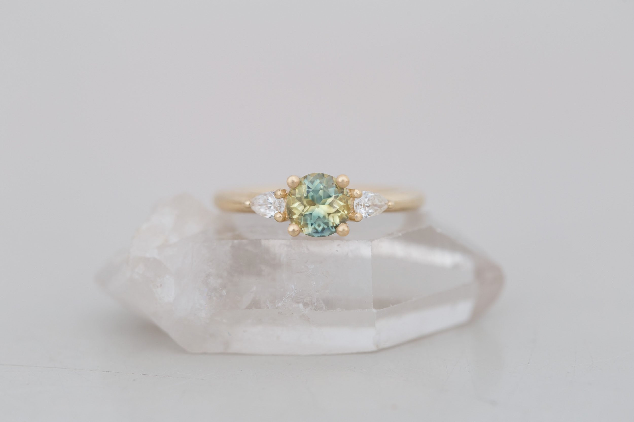 Iris Ring | Bicolor Sapphire + Pear Diamond Accent Engagement Ring 1.13 ct | 14k Recycled Gold | One of a Kind