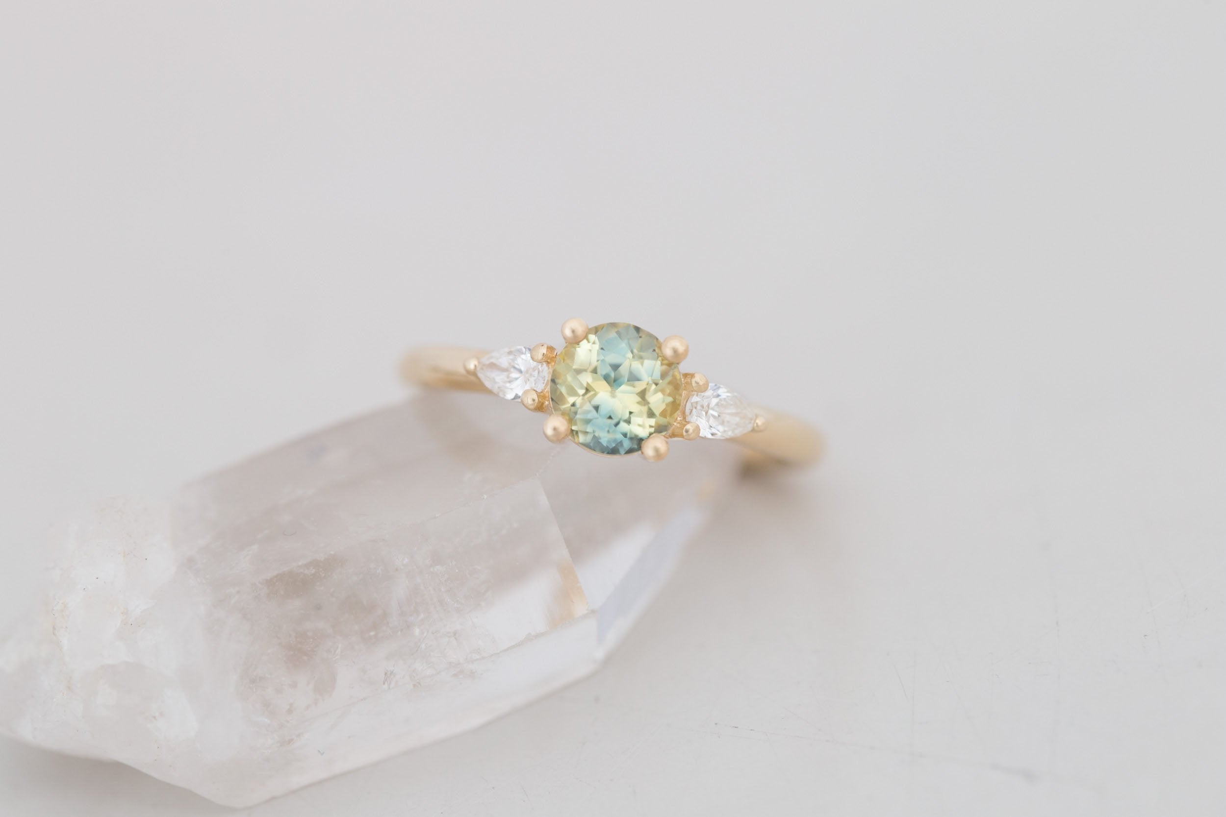 Iris Ring | Bicolor Sapphire + Pear Diamond Accent Engagement Ring 1.13 ct | 14k Recycled Gold | One of a Kind