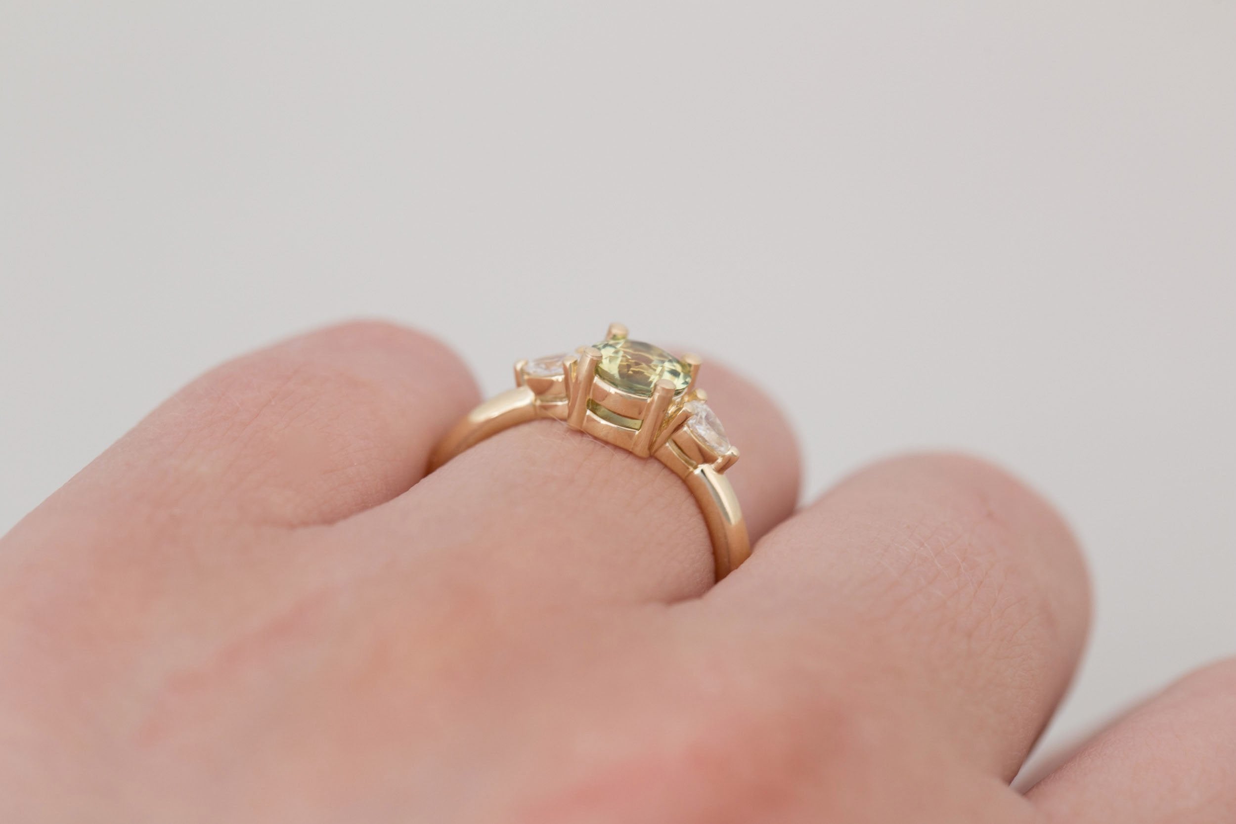 Iris Ring | Bicolor Sapphire + Pear Diamond Accent Engagement Ring 1.13 ct | 14k Recycled Gold | One of a Kind