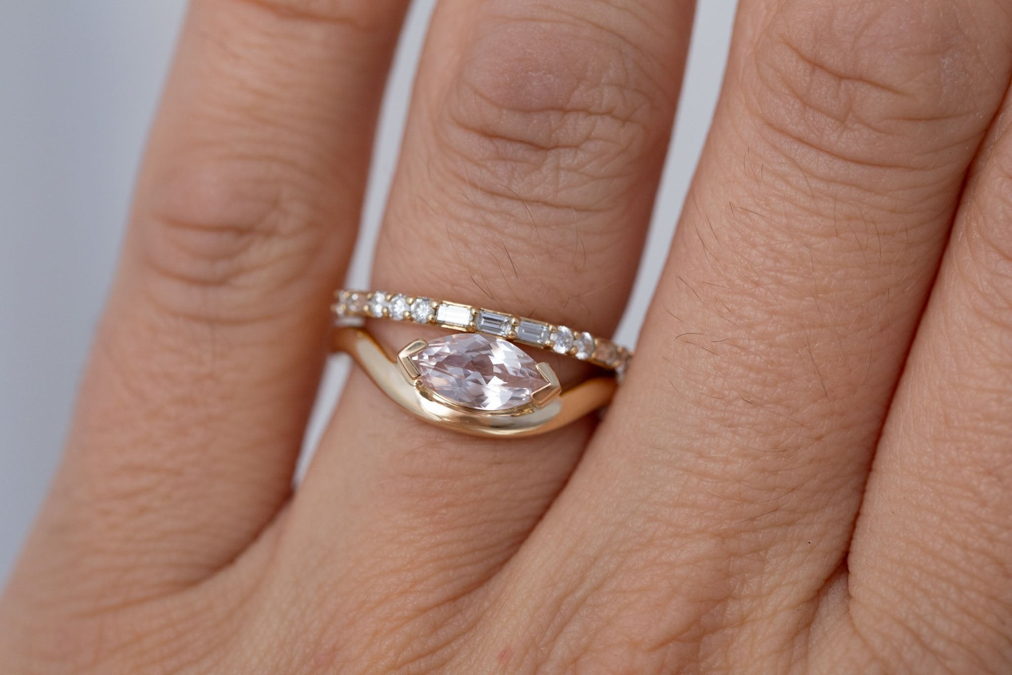 Rhodes Ring | Blush Marquise Sapphire Solitaire + Curved Band Engagement Ring 1.13 ct | 14k Recycled Gold | One of a Kind