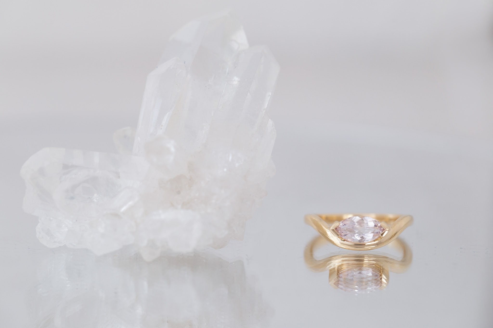 Rhodes Ring | Blush Marquise Sapphire Solitaire + Curved Band Engagement Ring 1.13 ct | 14k Recycled Gold | One of a Kind