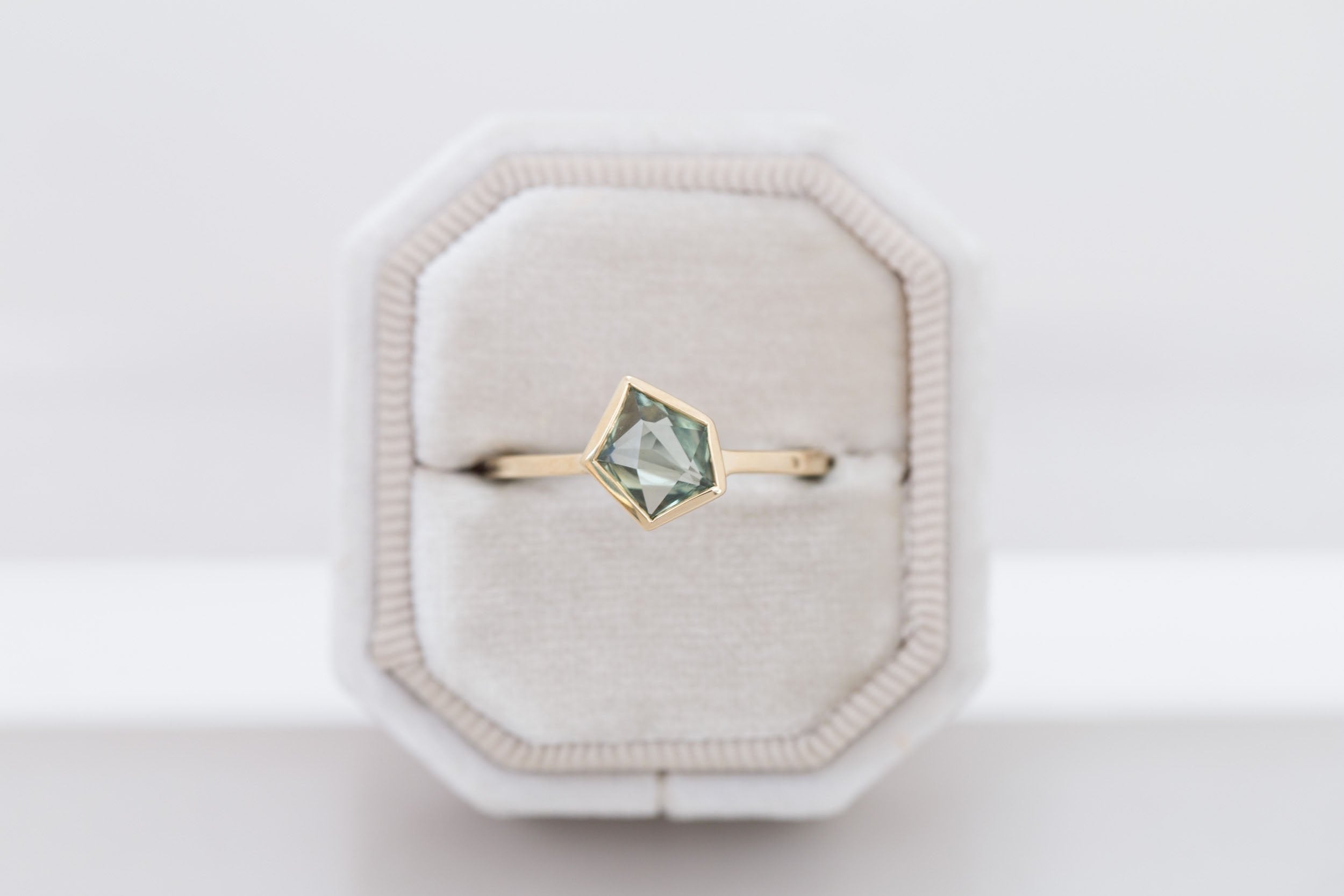 Avens Ring | Green Geocut Montana Sapphire Engagement Ring 1.13 ct | 14k Recycled Gold | One of a Kind