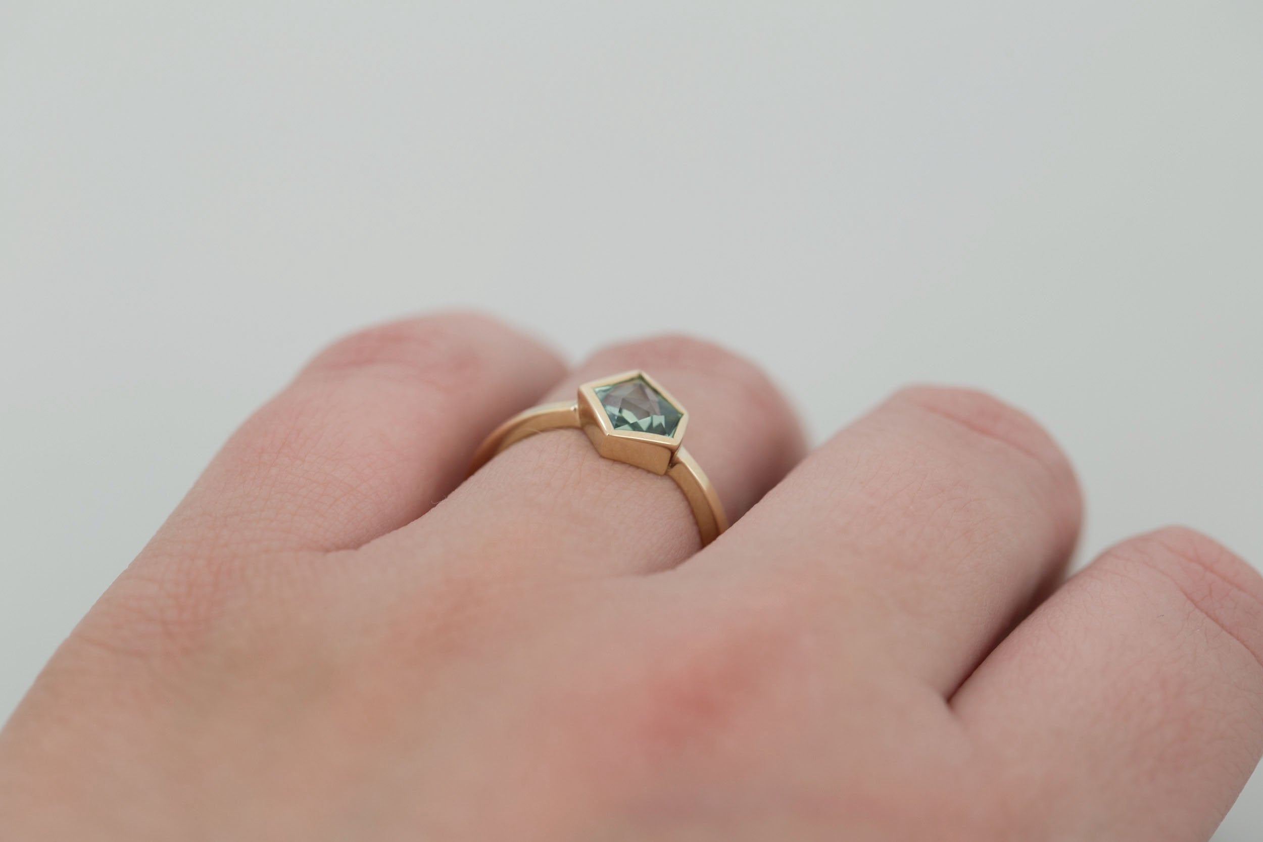 Avens Ring | Green Geocut Montana Sapphire Engagement Ring 1.13 ct | 14k Recycled Gold | One of a Kind