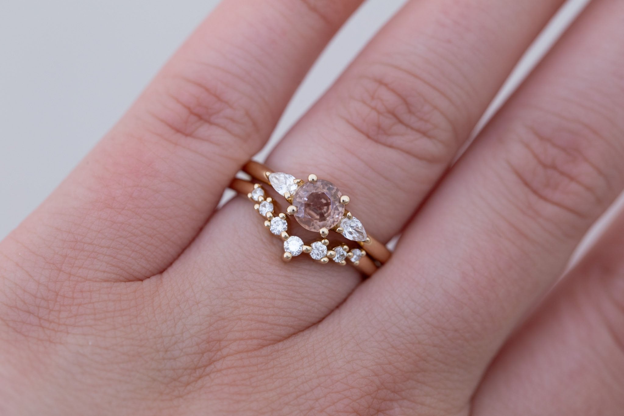 Iris Ring | Brown Sapphire + Pear Diamond Accent Engagement Ring 1.14 ct | 14k Recycled Gold | One of a Kind