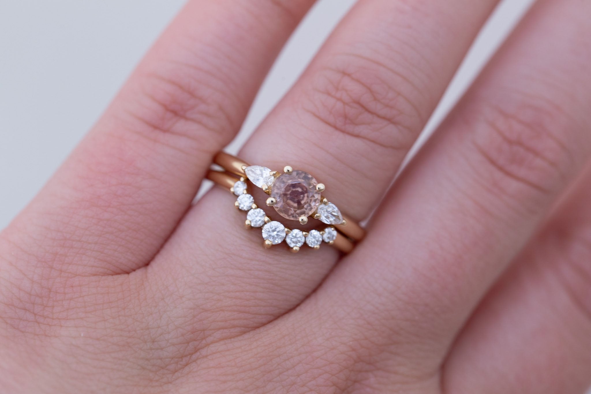 Iris Ring | Brown Sapphire + Pear Diamond Accent Engagement Ring 1.14 ct | 14k Recycled Gold | One of a Kind