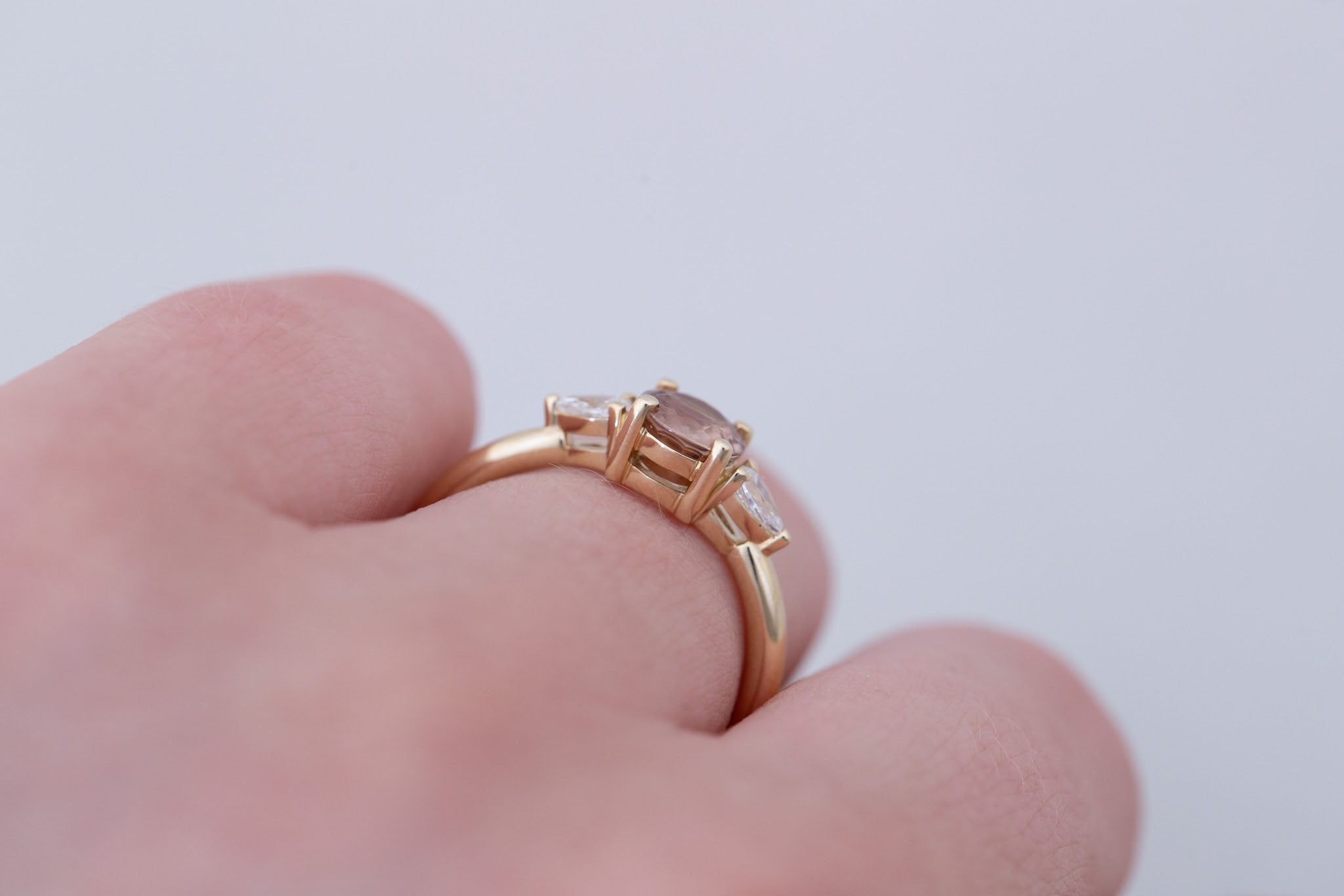 Iris Ring | Brown Sapphire + Pear Diamond Accent Engagement Ring 1.14 ct | 14k Recycled Gold | One of a Kind
