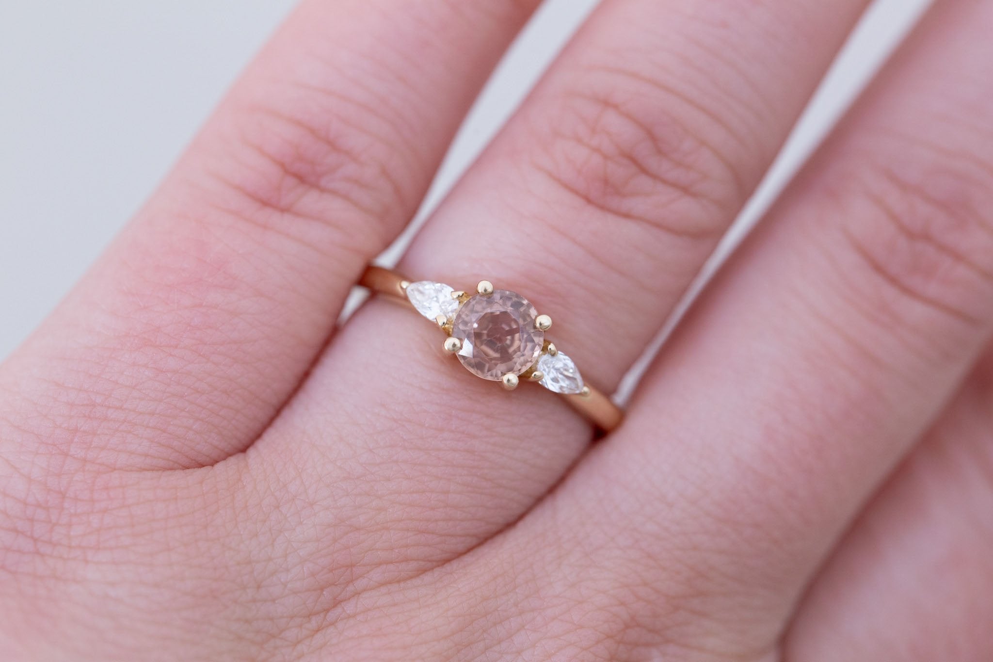 Iris Ring | Brown Sapphire + Pear Diamond Accent Engagement Ring 1.14 ct | 14k Recycled Gold | One of a Kind
