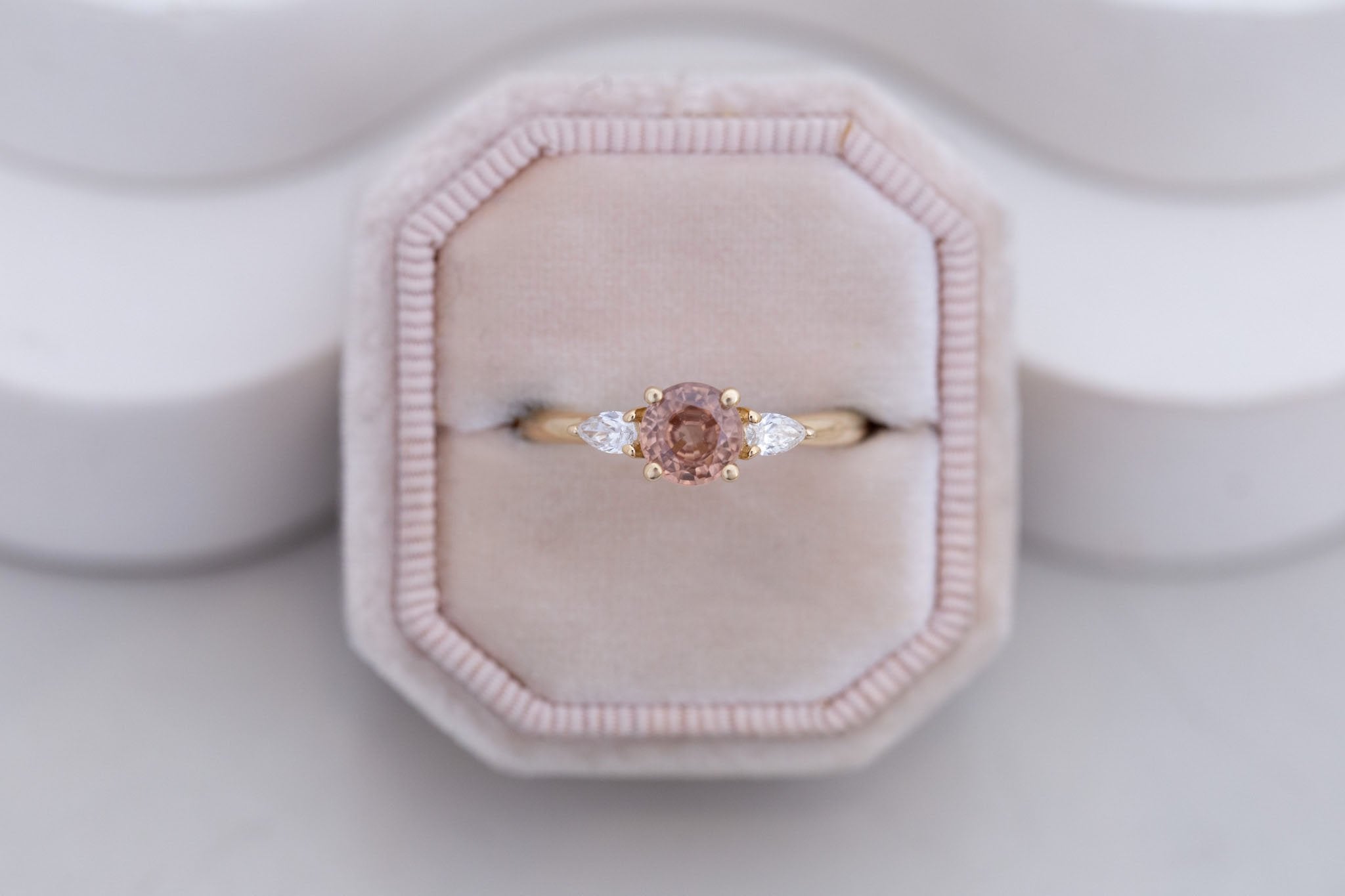 Iris Ring | Brown Sapphire + Pear Diamond Accent Engagement Ring 1.14 ct | 14k Recycled Gold | One of a Kind