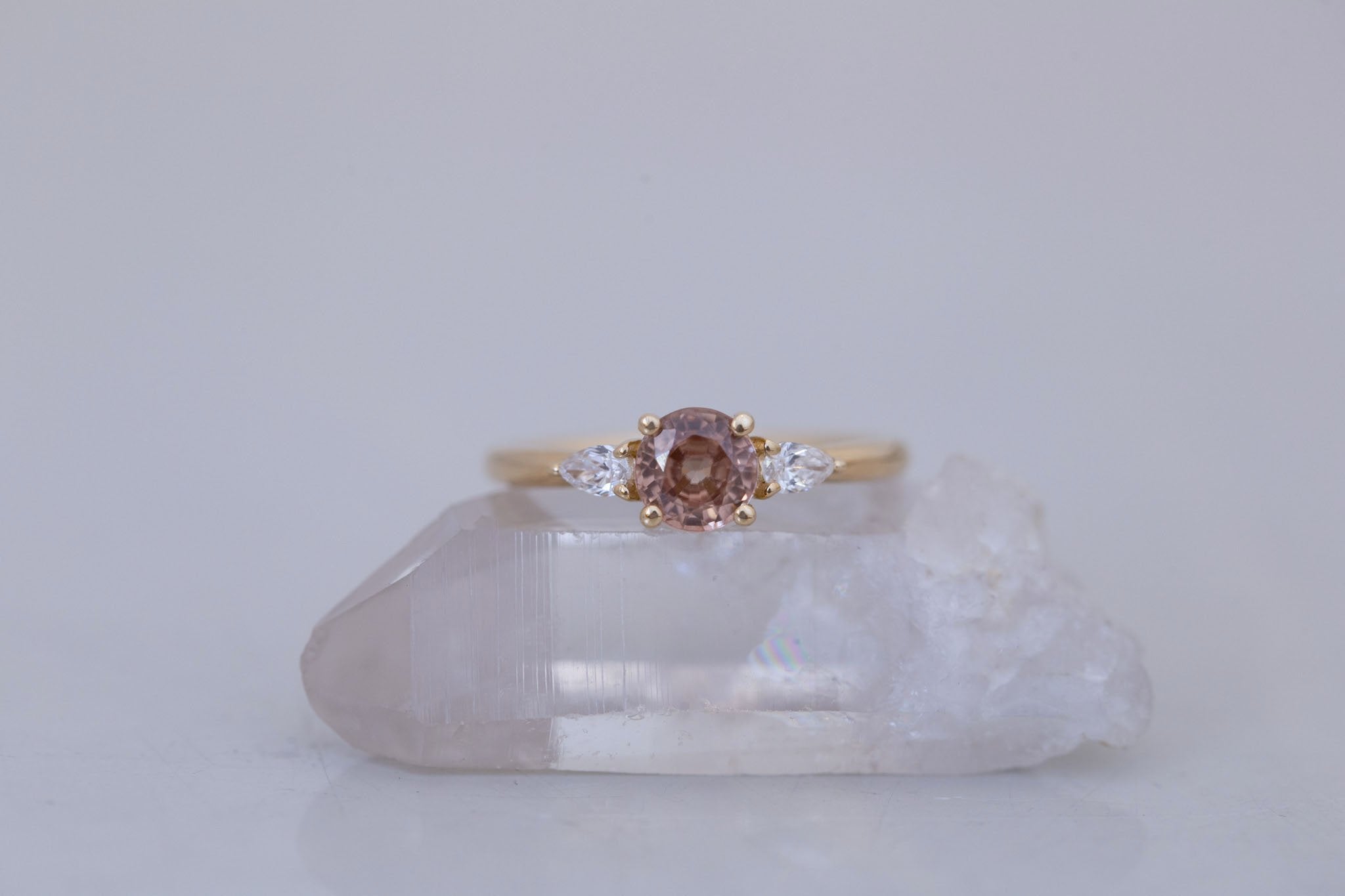 Iris Ring | Brown Sapphire + Pear Diamond Accent Engagement Ring 1.14 ct | 14k Recycled Gold | One of a Kind