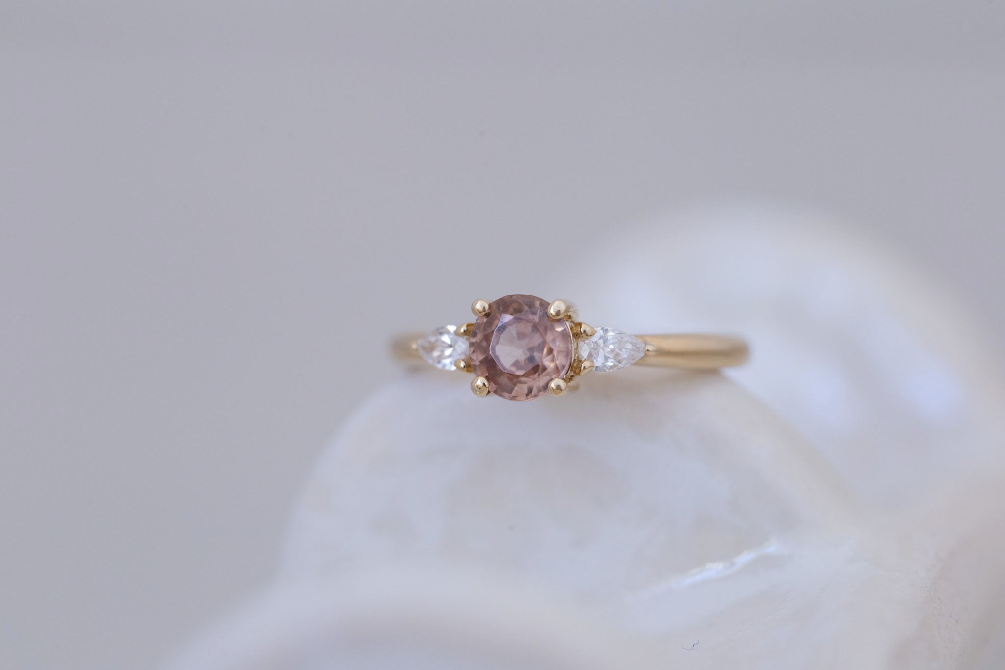 Iris Ring | Brown Sapphire + Pear Diamond Accent Engagement Ring 1.14 ct | 14k Recycled Gold | One of a Kind