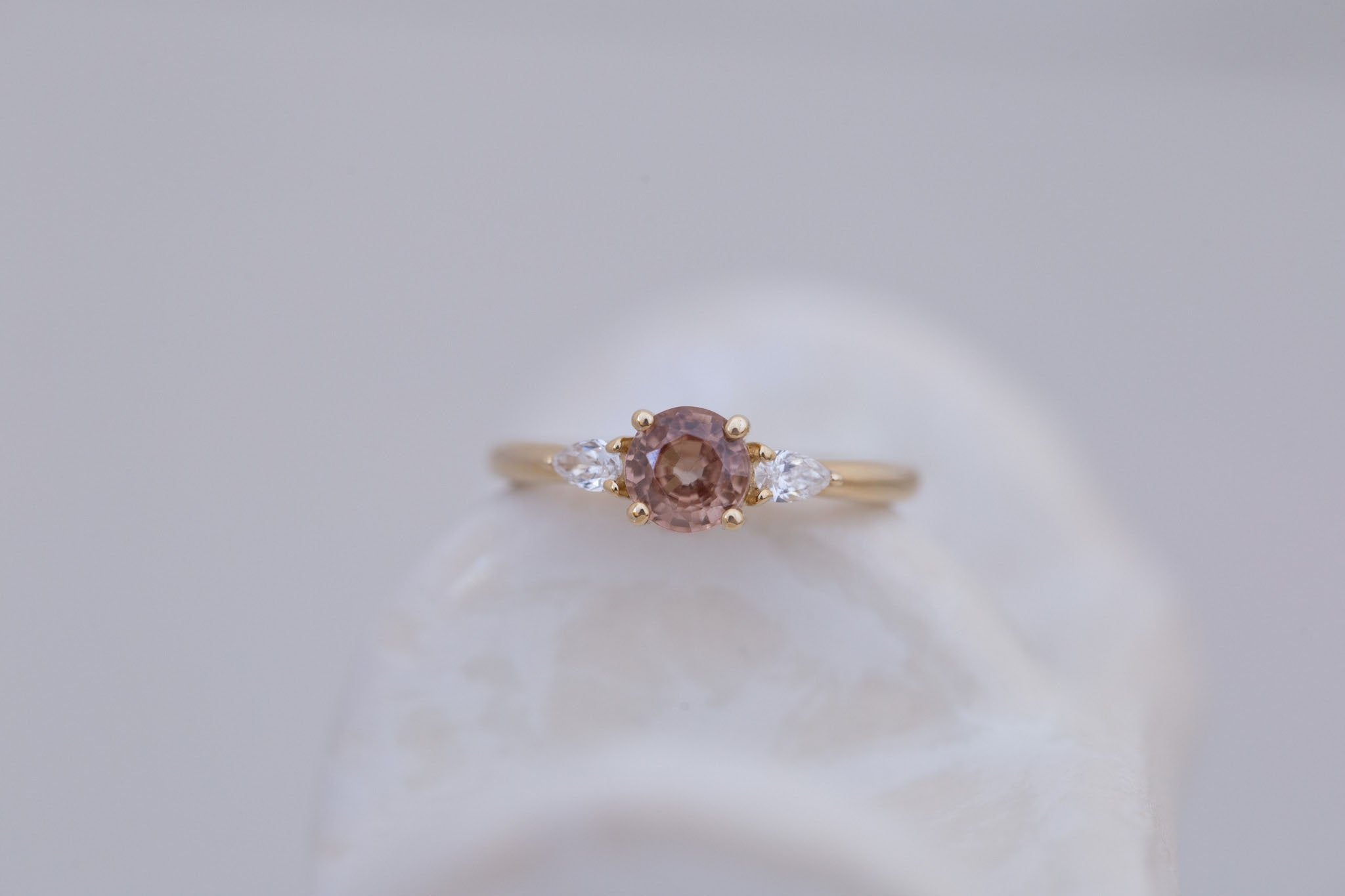 Iris Ring | Brown Sapphire + Pear Diamond Accent Engagement Ring 1.14 ct | 14k Recycled Gold | One of a Kind