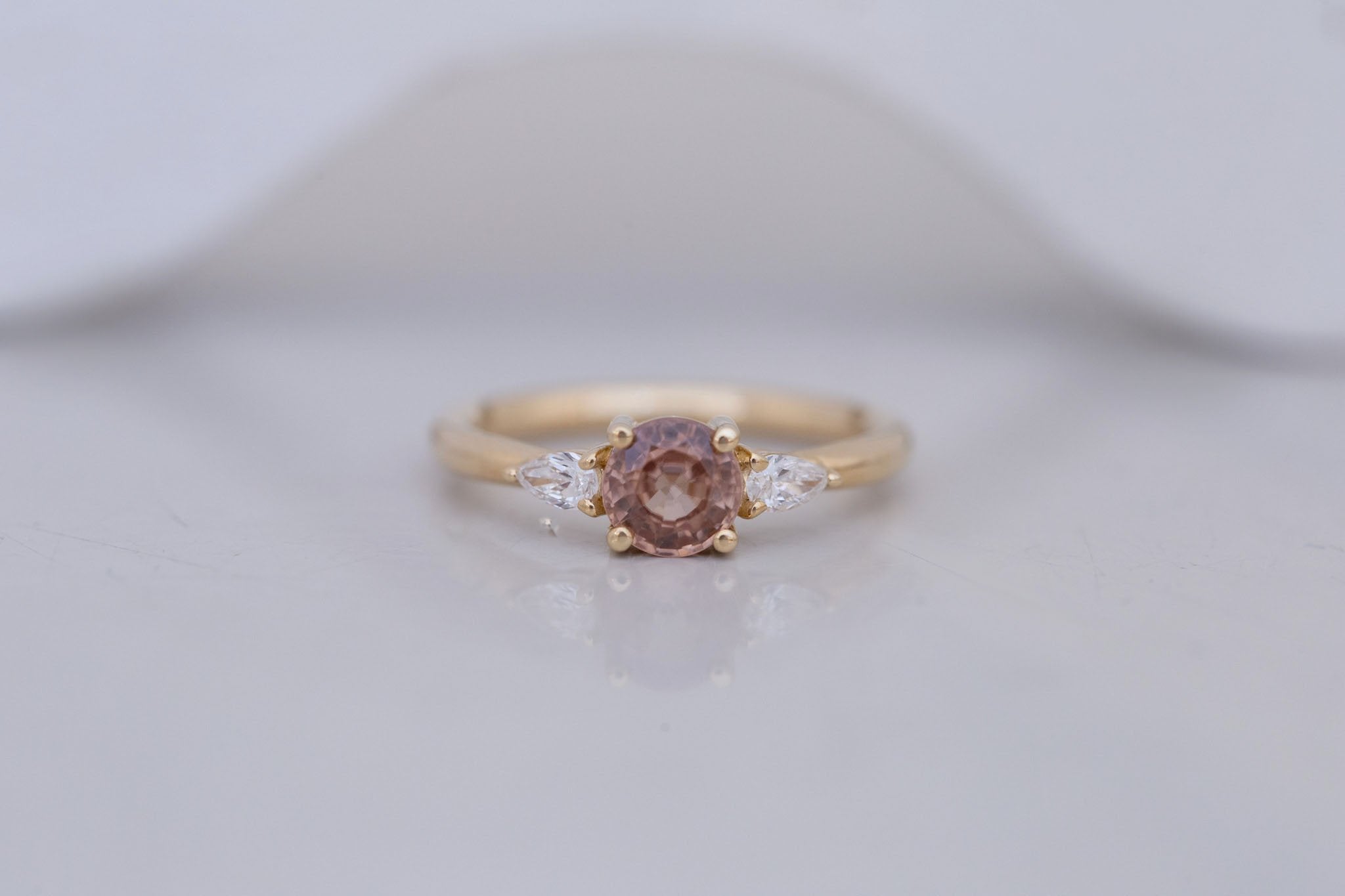 Iris Ring | Brown Sapphire + Pear Diamond Accent Engagement Ring 1.14 ct | 14k Recycled Gold | One of a Kind