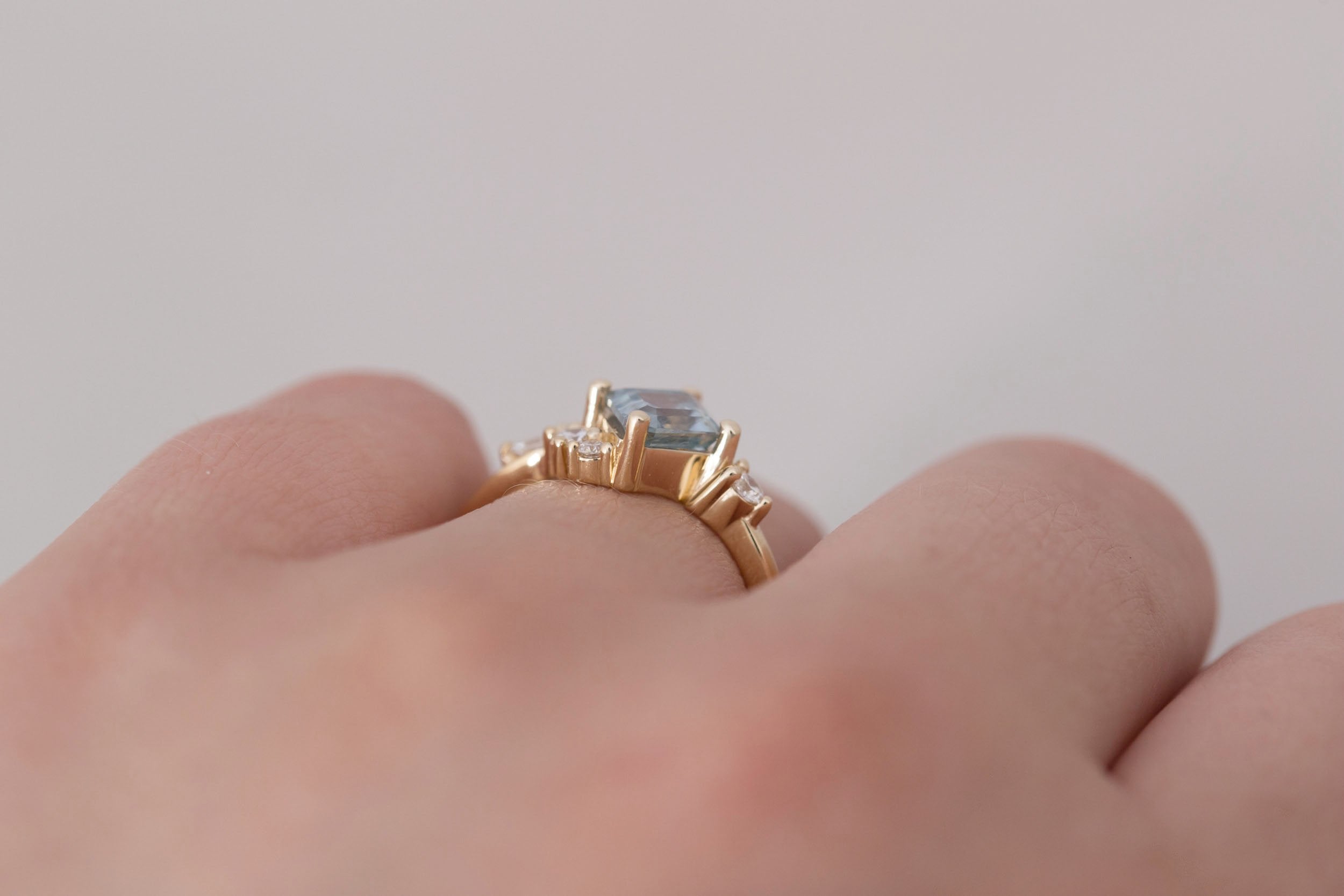 Alden Ring | Blue Montana Sapphire Rhombus + Diamond Cluster Engagement Ring 1.41 ct | 14k Recycled Gold | One of a Kind