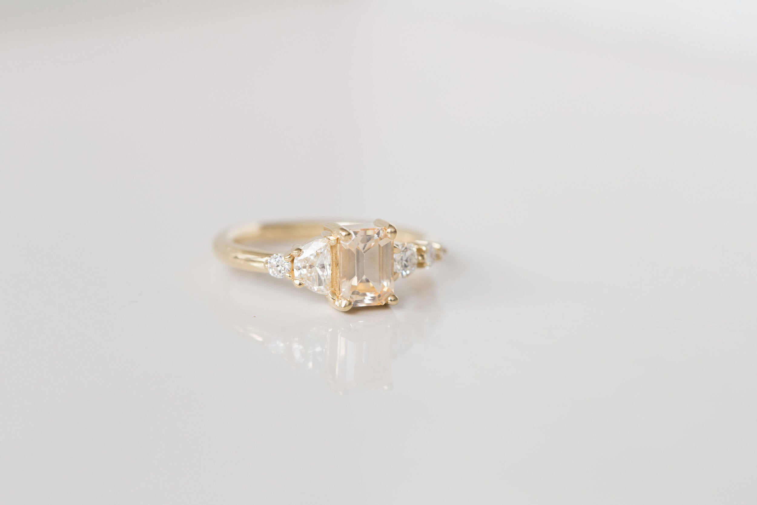 Sarine Ring | Apricot Sapphire + Half Moon Diamond + Diamond Cluster Engagement Ring 1.15 ct | 14k Recycled Gold | One of a Kind