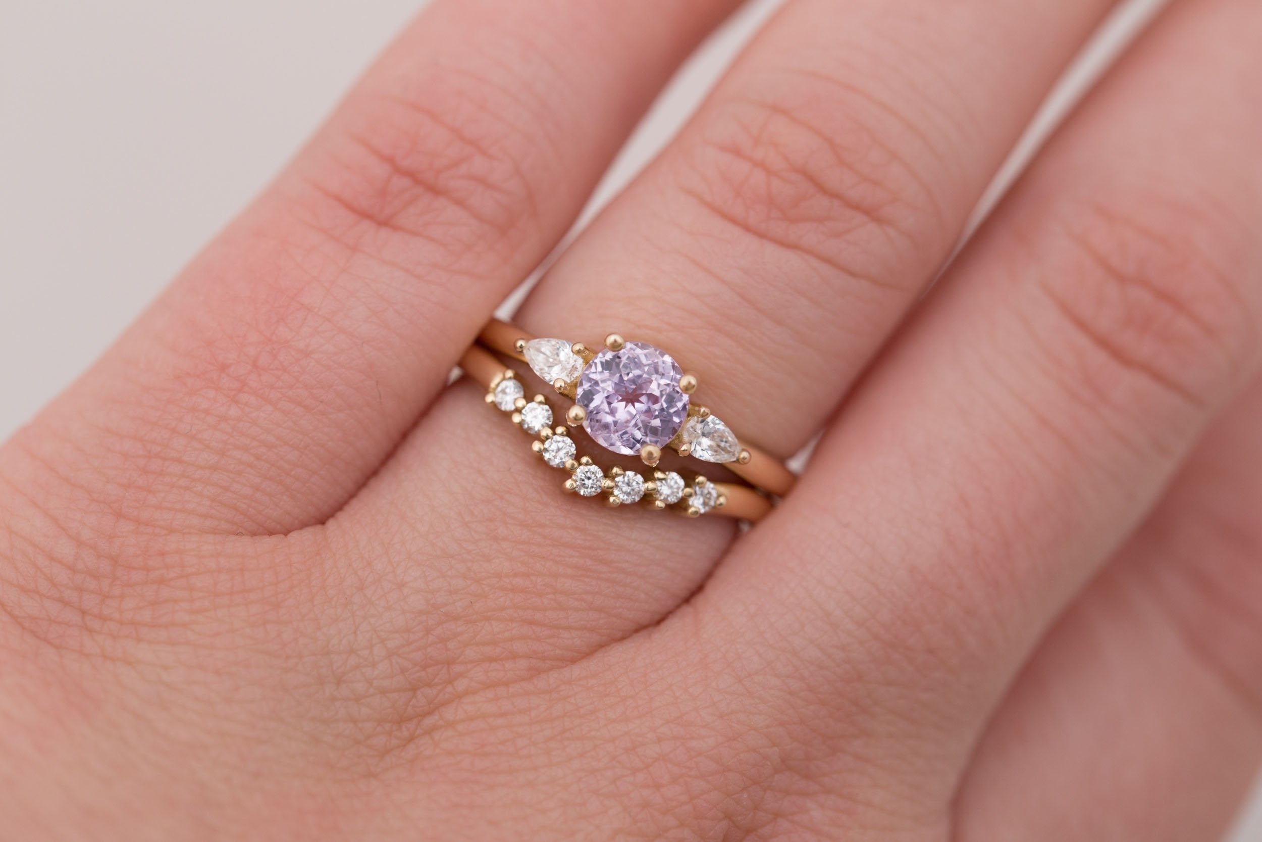 Iris Ring | Lavender Sapphire + Pear Diamond Accent Engagement Ring 1.15 ct | 14k Recycled Gold | One of a Kind