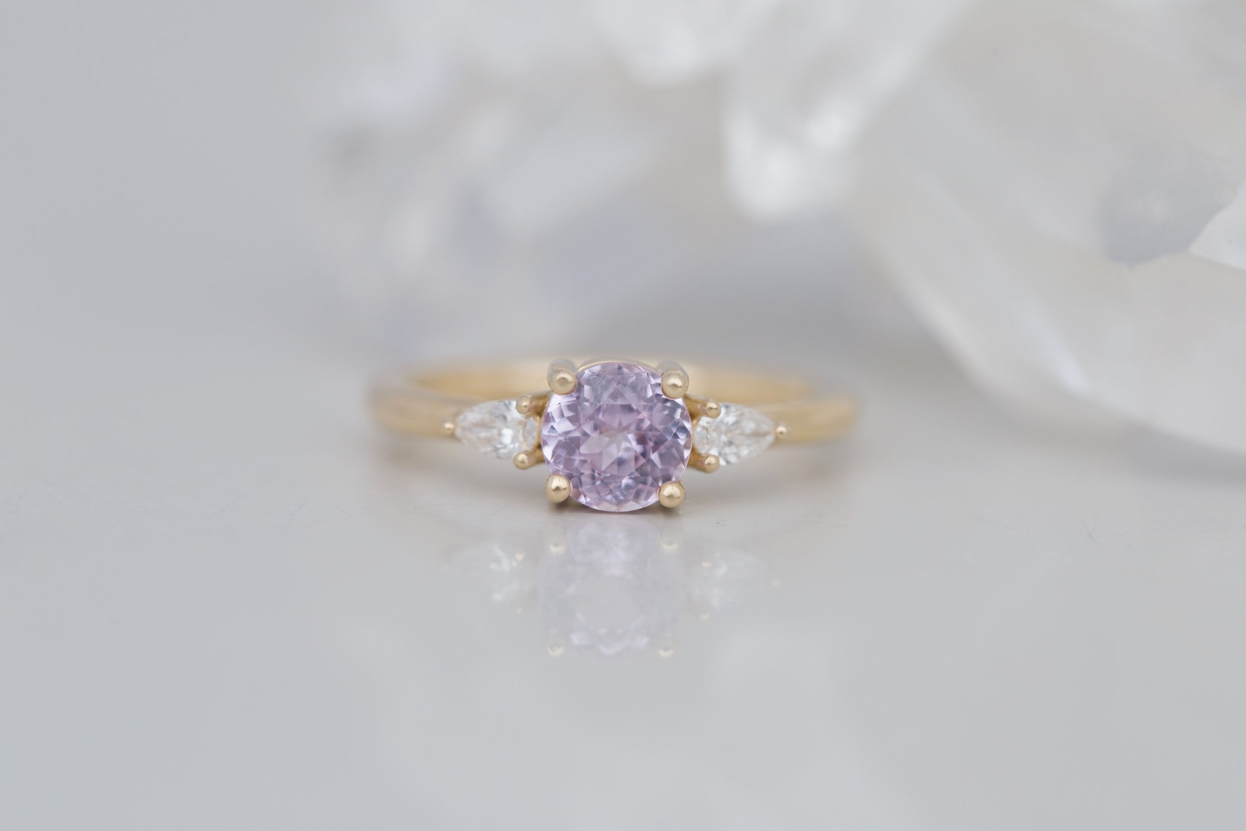 Iris Ring | Lavender Sapphire + Pear Diamond Accent Engagement Ring 1.15 ct | 14k Recycled Gold | One of a Kind