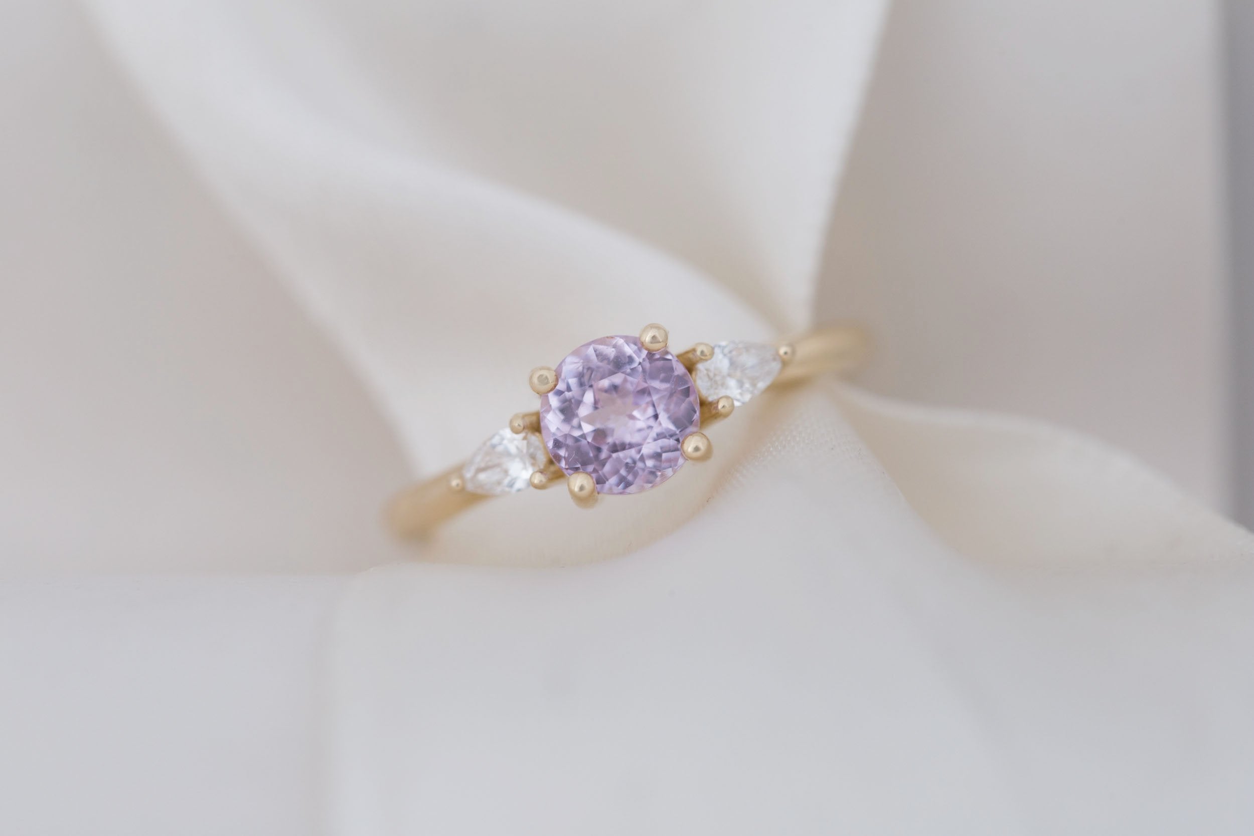 Iris Ring | Lavender Sapphire + Pear Diamond Accent Engagement Ring 1.15 ct | 14k Recycled Gold | One of a Kind