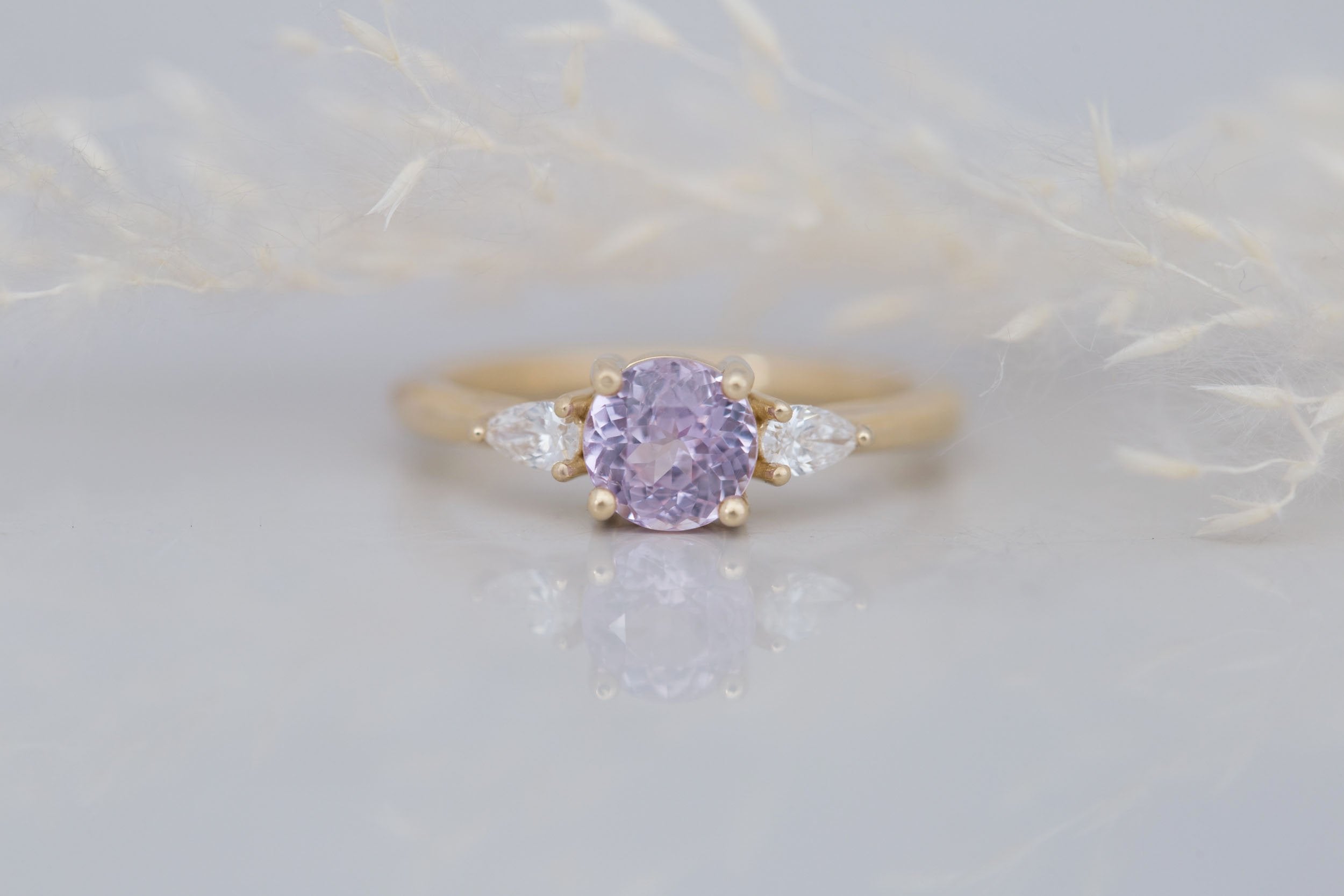 Iris Ring | Lavender Sapphire + Pear Diamond Accent Engagement Ring 1.15 ct | 14k Recycled Gold | One of a Kind