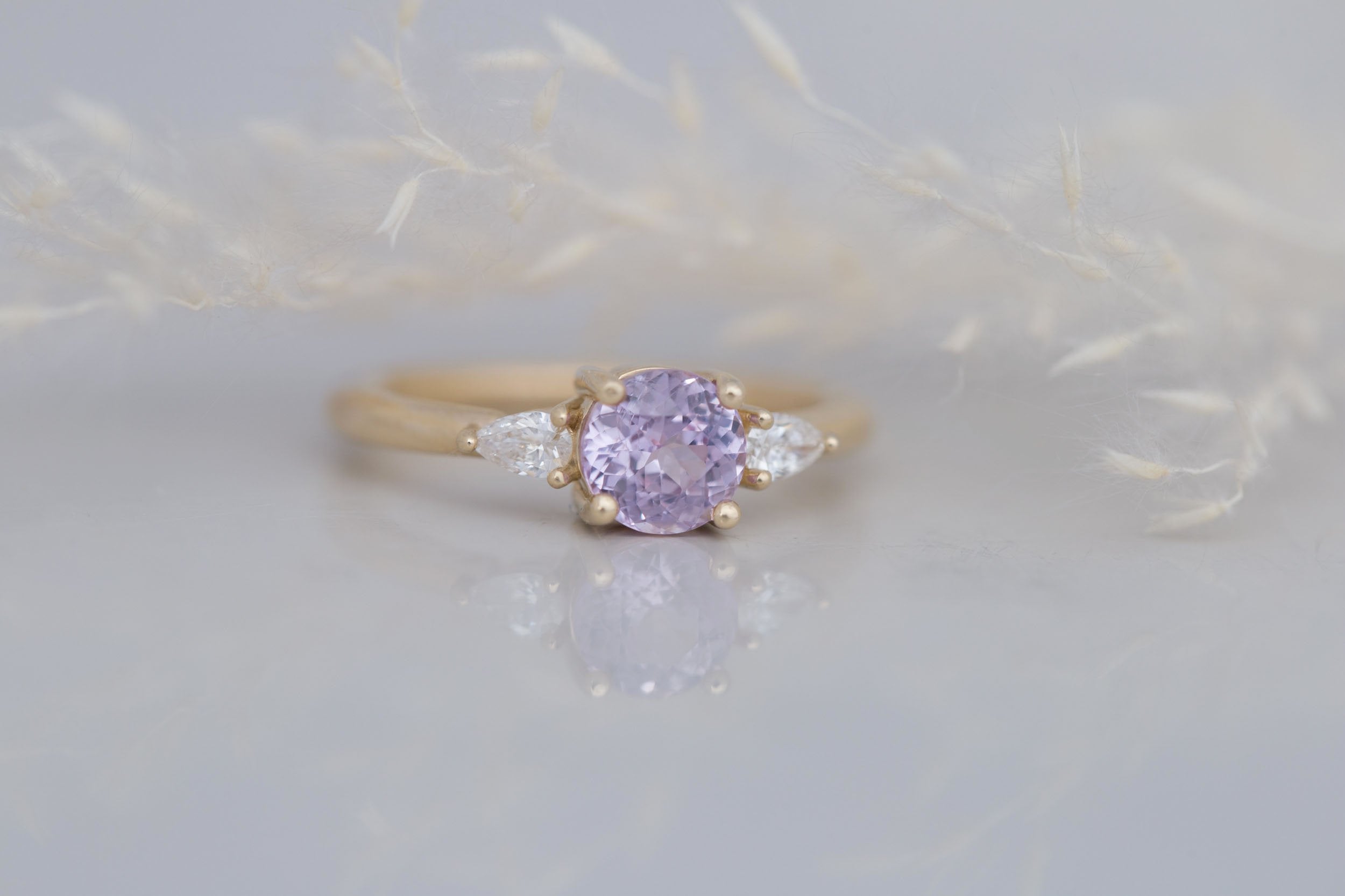 Iris Ring | Lavender Sapphire + Pear Diamond Accent Engagement Ring 1.15 ct | 14k Recycled Gold | One of a Kind
