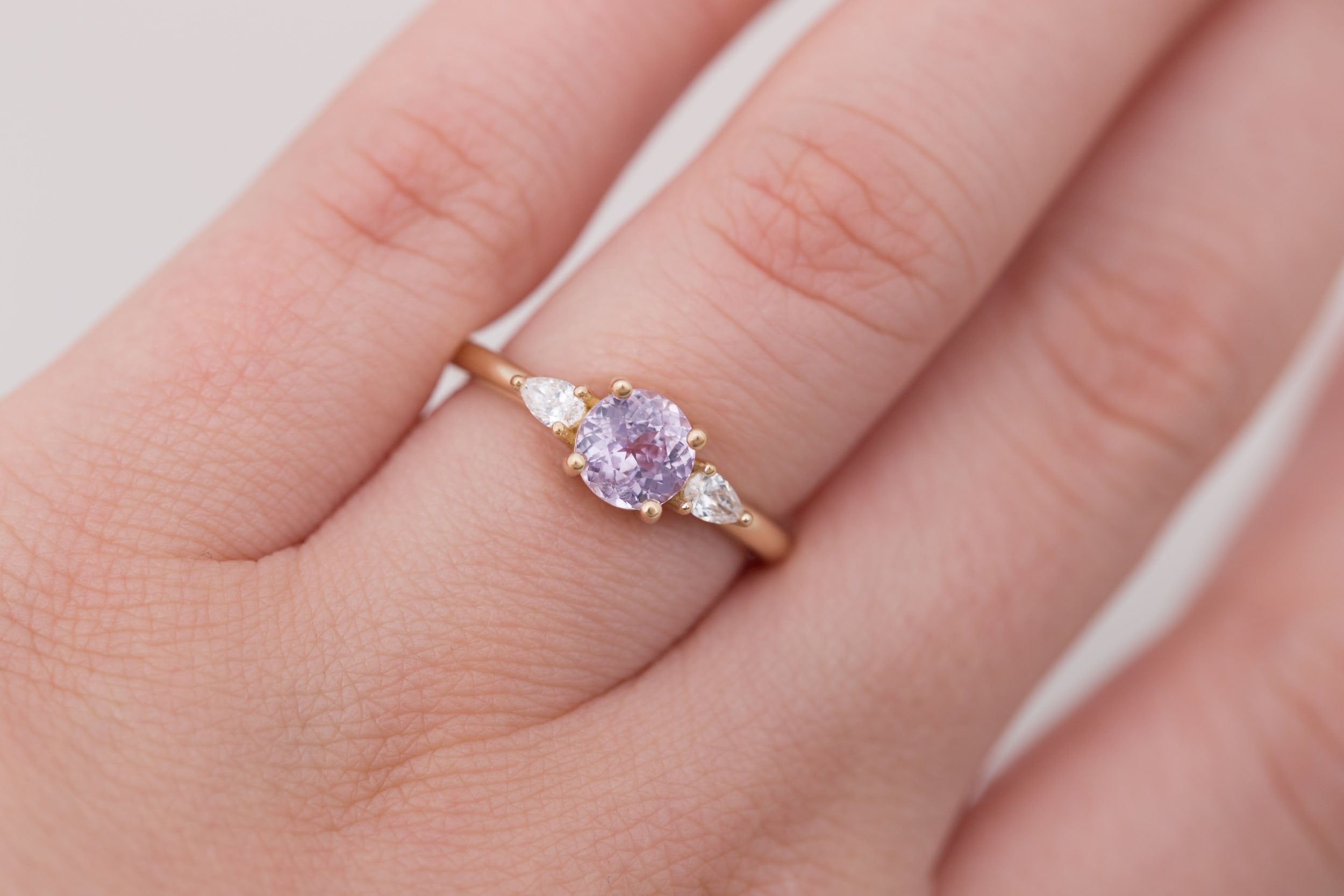 Iris Ring | Lavender Sapphire + Pear Diamond Accent Engagement Ring 1.15 ct | 14k Recycled Gold | One of a Kind