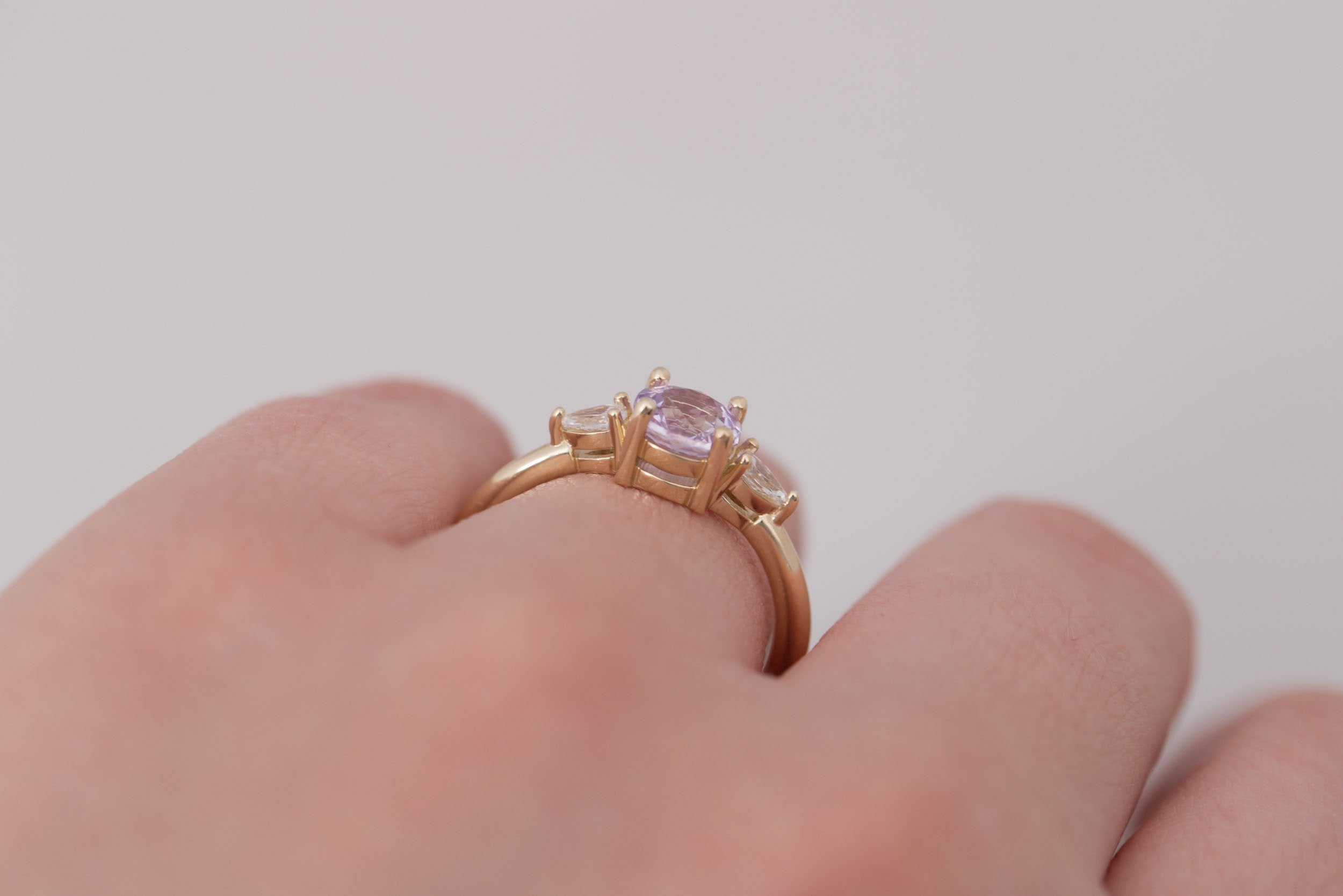 Iris Ring | Lavender Sapphire + Pear Diamond Accent Engagement Ring 1.15 ct | 14k Recycled Gold | One of a Kind
