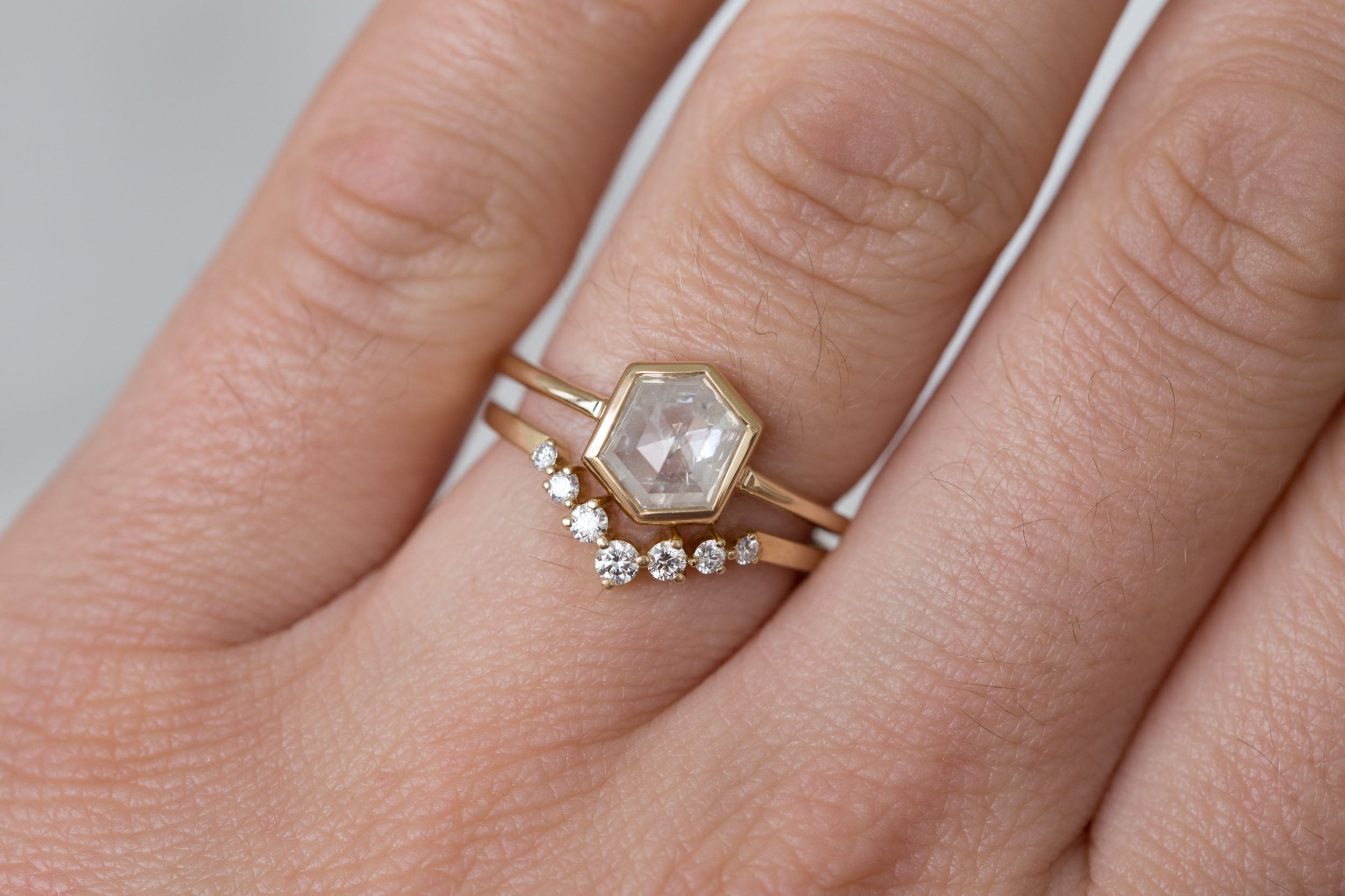 Avens Ring | Icy White Diamond Hexagon Solitaire Engagement Ring 1.15 ct | 14k Recycled Gold | One of a Kind