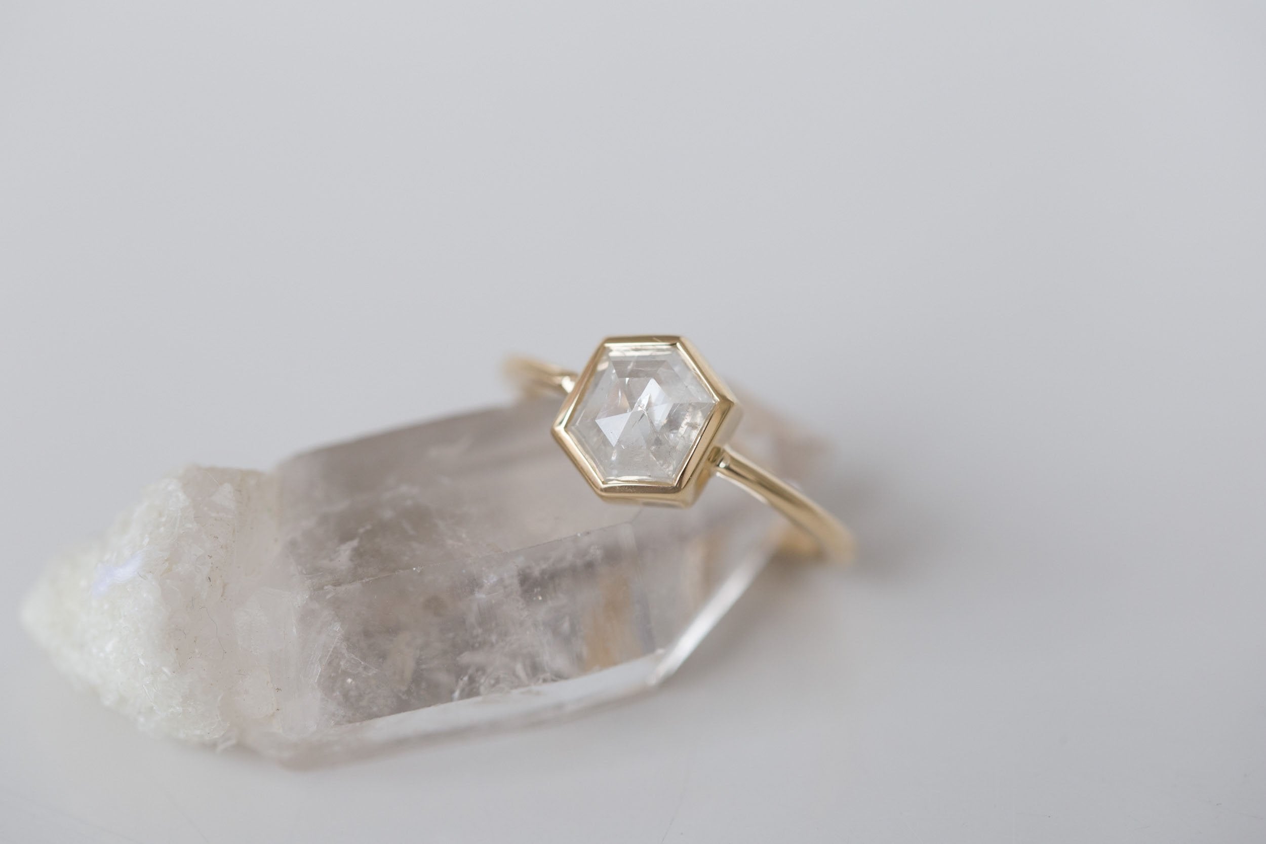 Avens Ring | Icy White Diamond Hexagon Solitaire Engagement Ring 1.15 ct | 14k Recycled Gold | One of a Kind