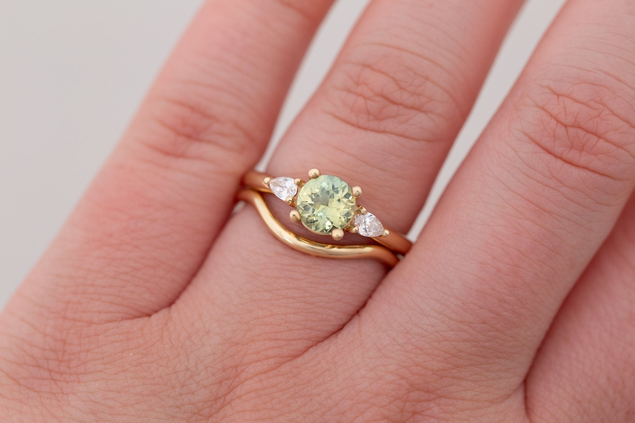 Iris Ring | Bicolor Sapphire + Pear Diamond Accent Engagement Ring 1.16 ct | 14k Recycled Gold | One of a Kind