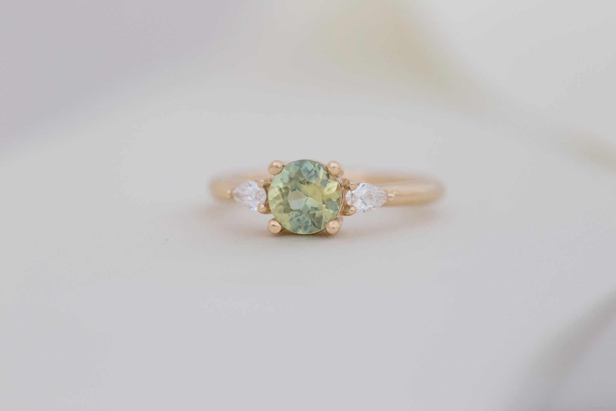 Iris Ring | Bicolor Sapphire + Pear Diamond Accent Engagement Ring 1.16 ct | 14k Recycled Gold | One of a Kind