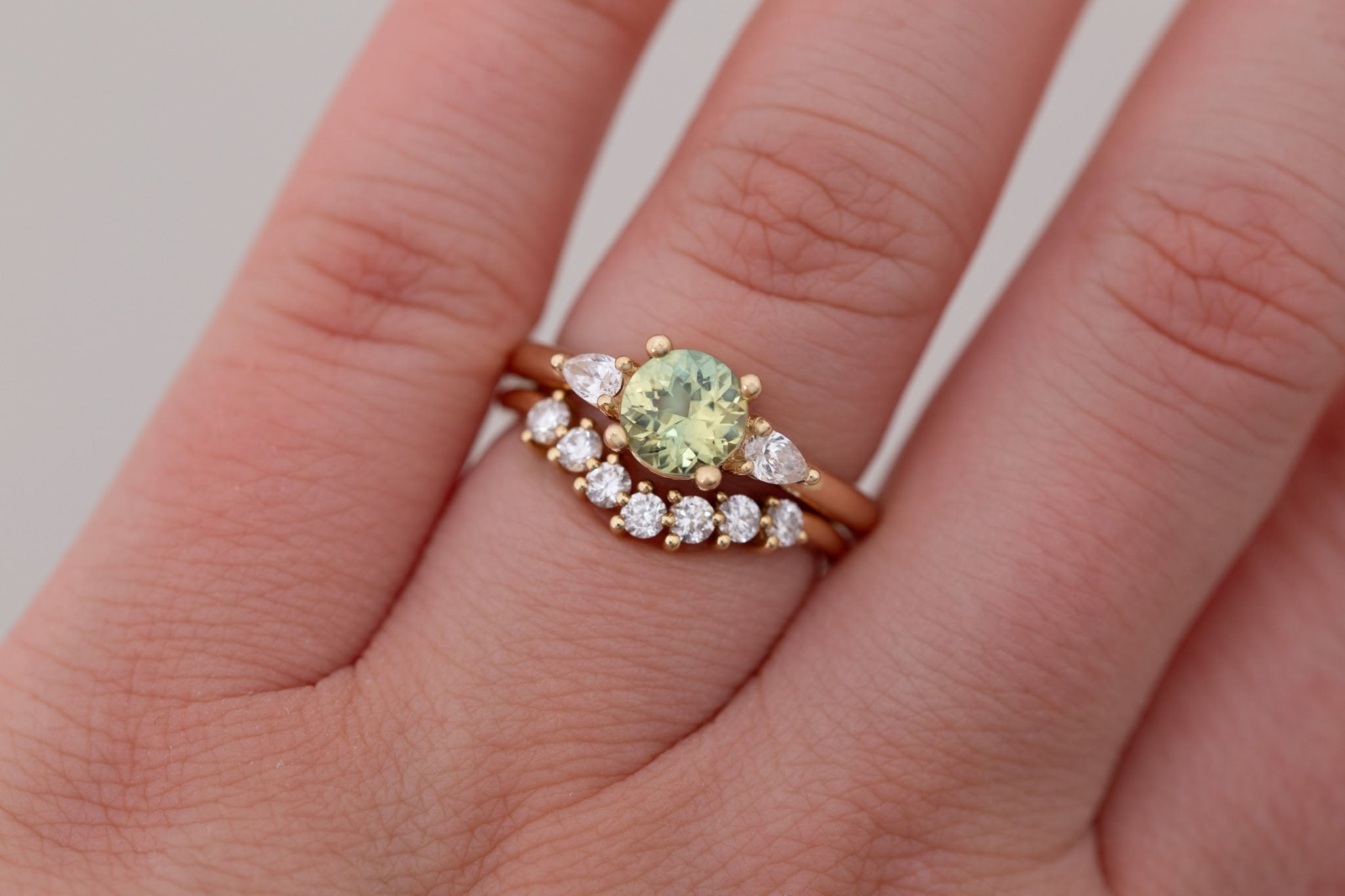Iris Ring | Bicolor Sapphire + Pear Diamond Accent Engagement Ring 1.16 ct | 14k Recycled Gold | One of a Kind