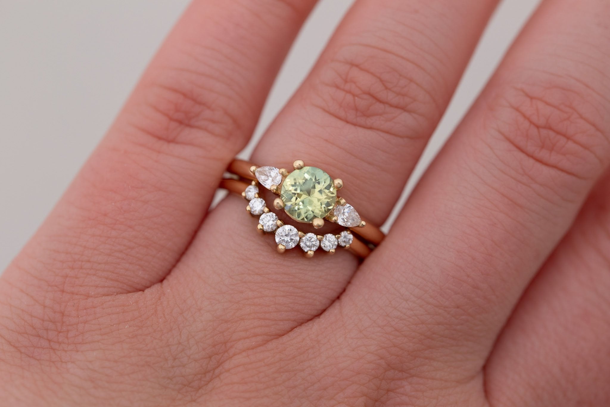 Iris Ring | Bicolor Sapphire + Pear Diamond Accent Engagement Ring 1.16 ct | 14k Recycled Gold | One of a Kind