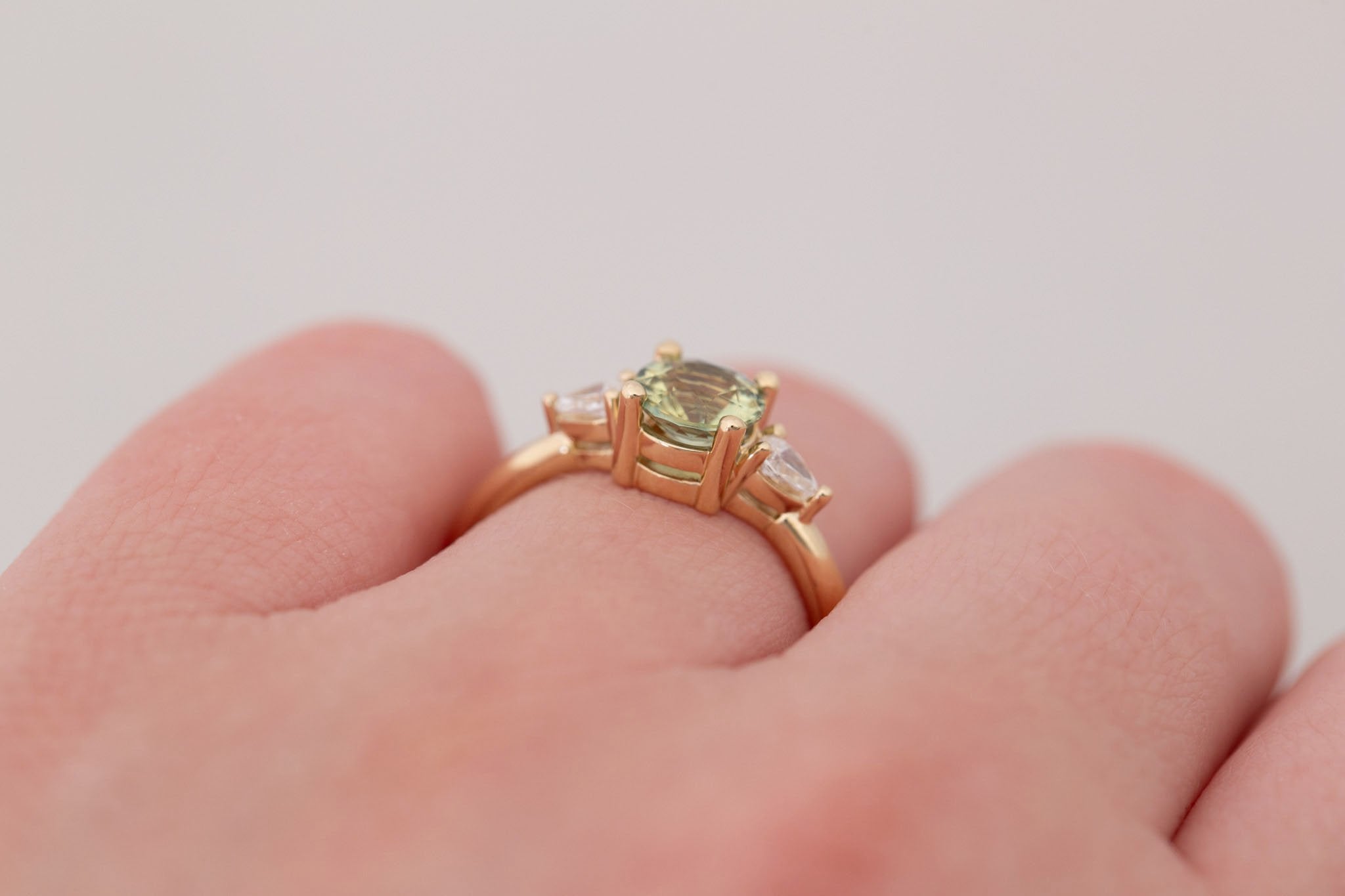 Iris Ring | Bicolor Sapphire + Pear Diamond Accent Engagement Ring 1.16 ct | 14k Recycled Gold | One of a Kind