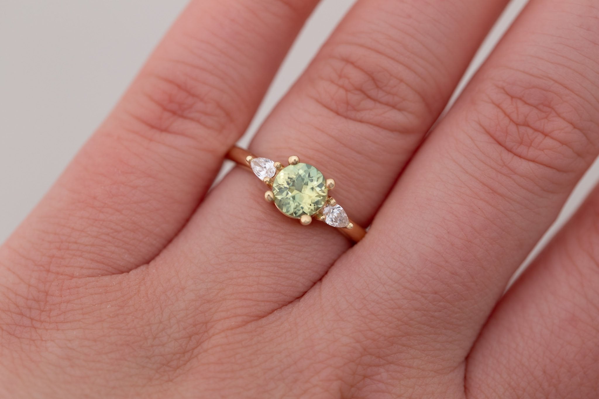 Iris Ring | Bicolor Sapphire + Pear Diamond Accent Engagement Ring 1.16 ct | 14k Recycled Gold | One of a Kind
