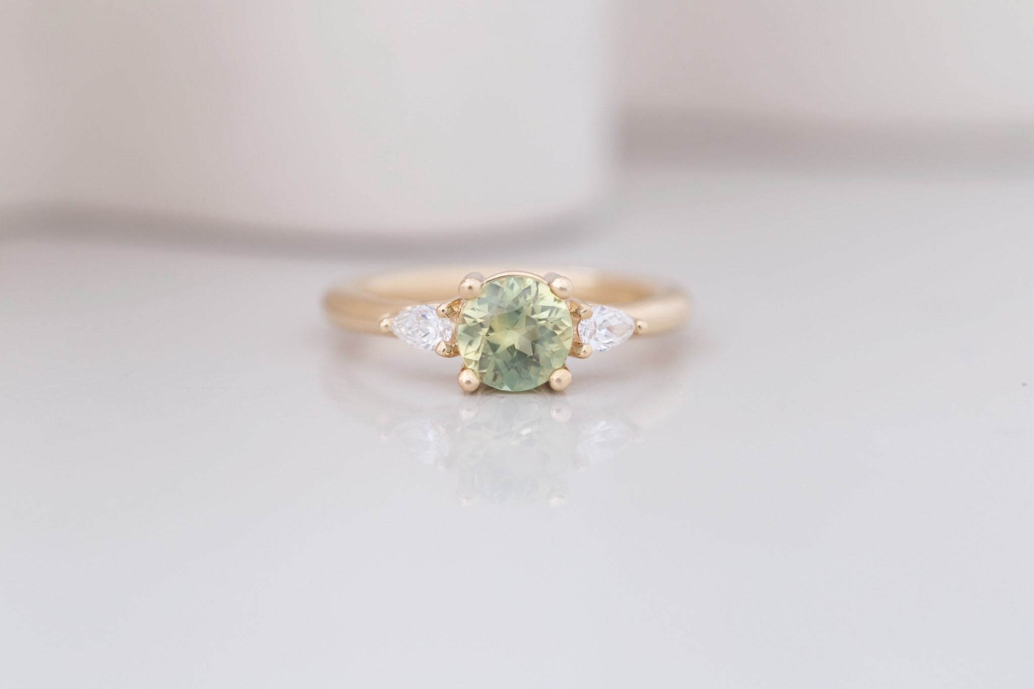 Iris Ring | Bicolor Sapphire + Pear Diamond Accent Engagement Ring 1.16 ct | 14k Recycled Gold | One of a Kind