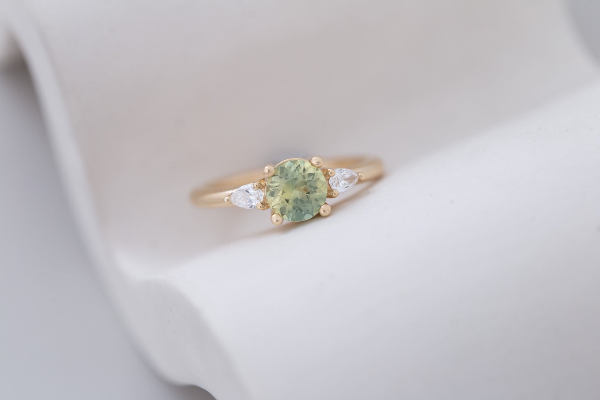 Iris Ring | Bicolor Sapphire + Pear Diamond Accent Engagement Ring 1.16 ct | 14k Recycled Gold | One of a Kind