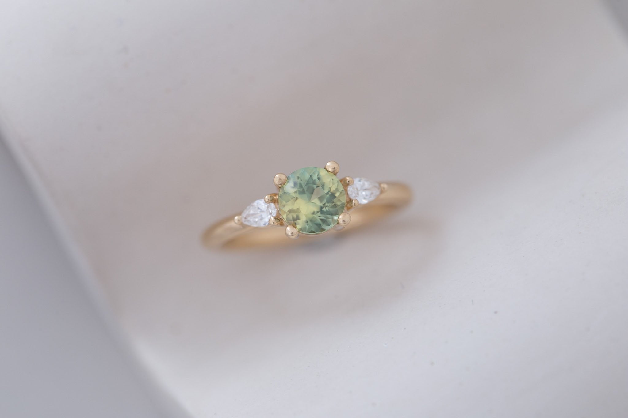 Iris Ring | Bicolor Sapphire + Pear Diamond Accent Engagement Ring 1.16 ct | 14k Recycled Gold | One of a Kind