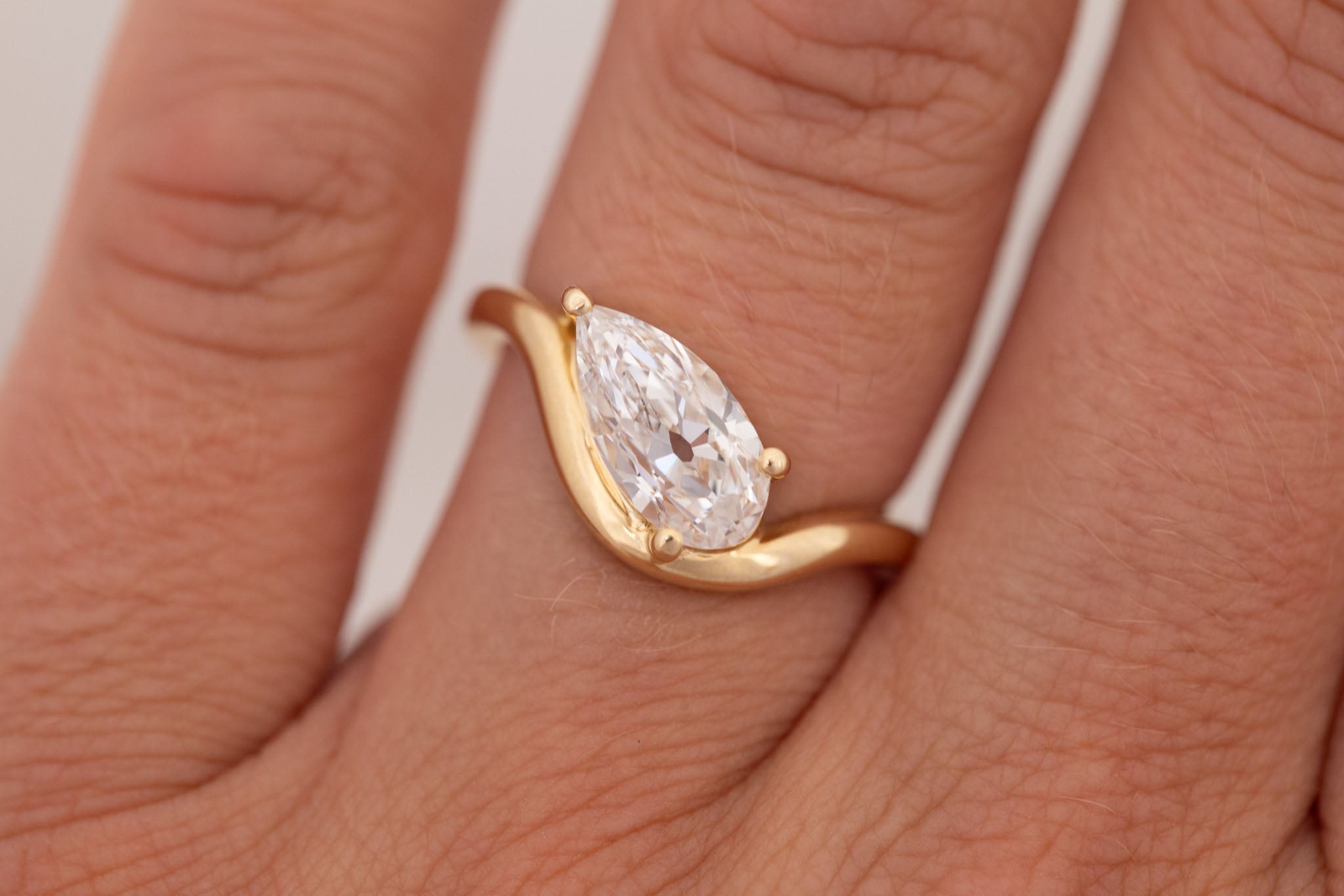 Townes Ring | Lab Pear Cut Diamond Solitaire Curved Band Engagement Ring + Wedding Band Set 1.67 ct | 14k Recycled Gold | One of a Kind