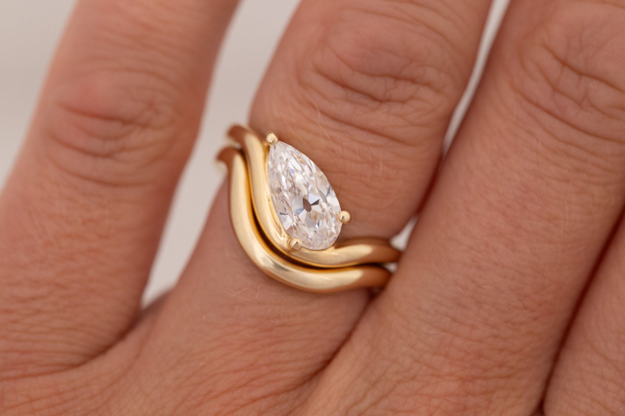 Townes Ring | Lab Pear Cut Diamond Solitaire Curved Band Engagement Ring + Wedding Band Set 1.67 ct | 14k Recycled Gold | One of a Kind