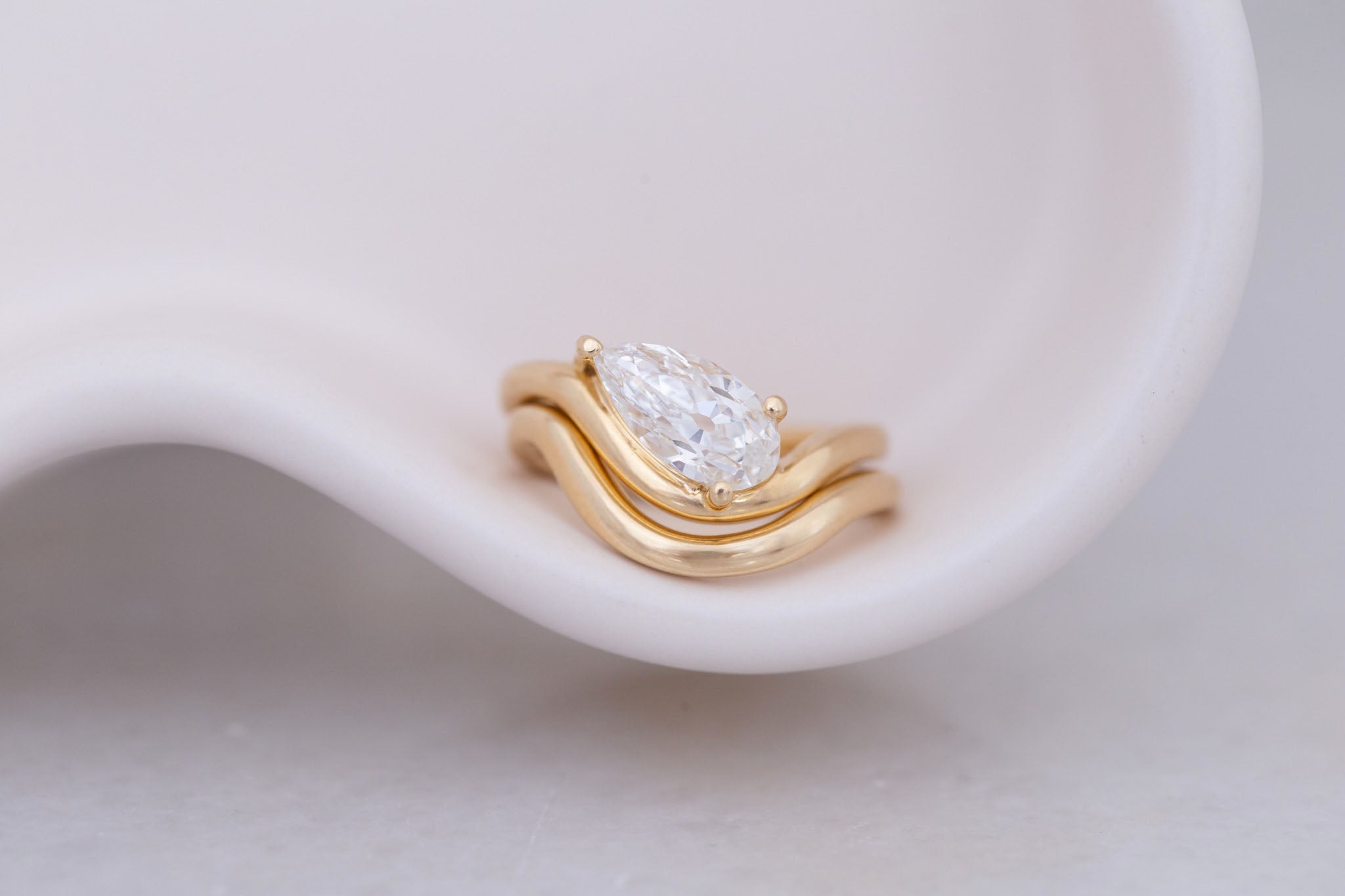Townes Ring | Lab Pear Cut Diamond Solitaire Curved Band Engagement Ring + Wedding Band Set 1.67 ct | 14k Recycled Gold | One of a Kind