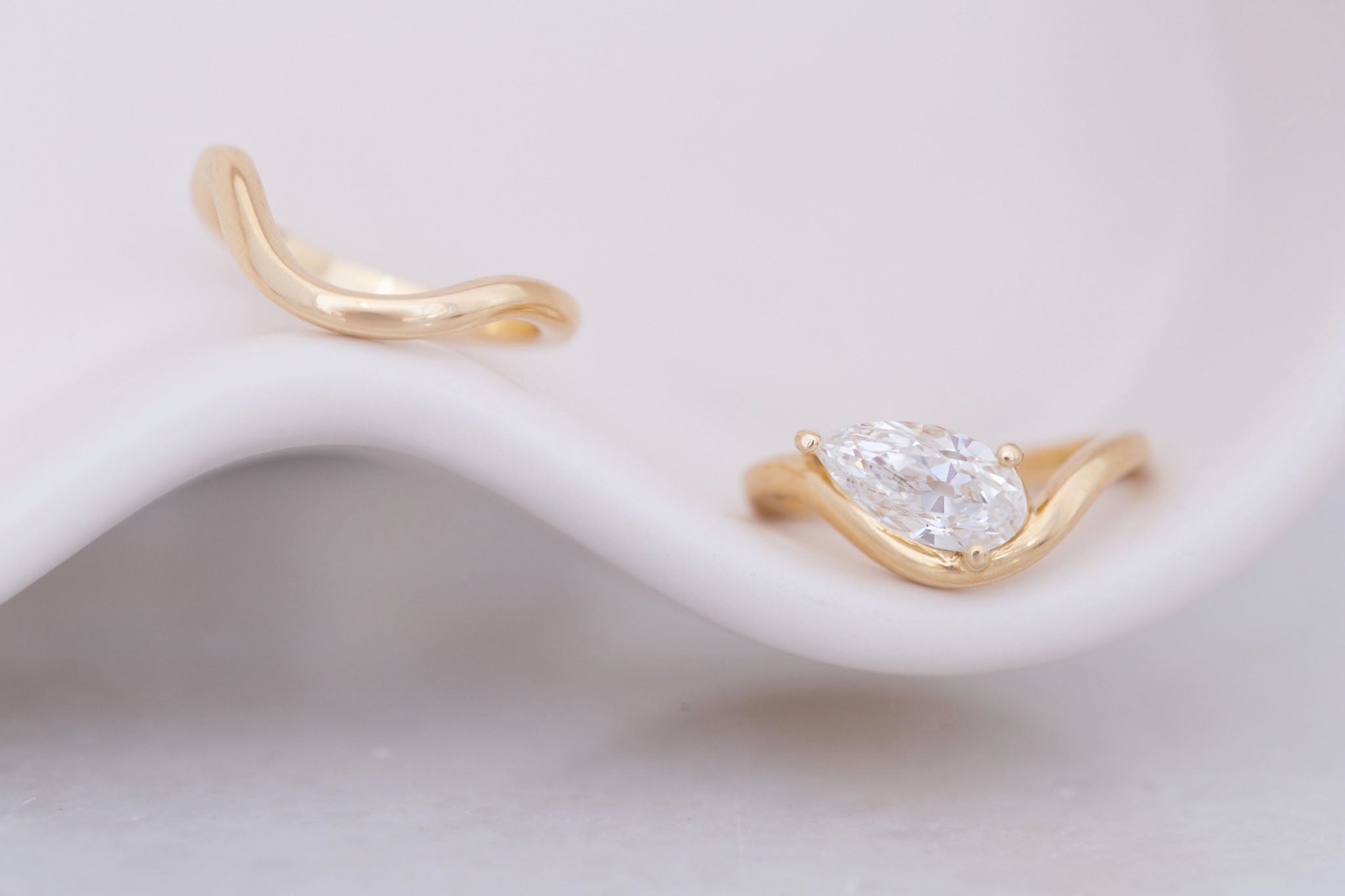 Townes Ring | Lab Pear Cut Diamond Solitaire Curved Band Engagement Ring + Wedding Band Set 1.67 ct | 14k Recycled Gold | One of a Kind