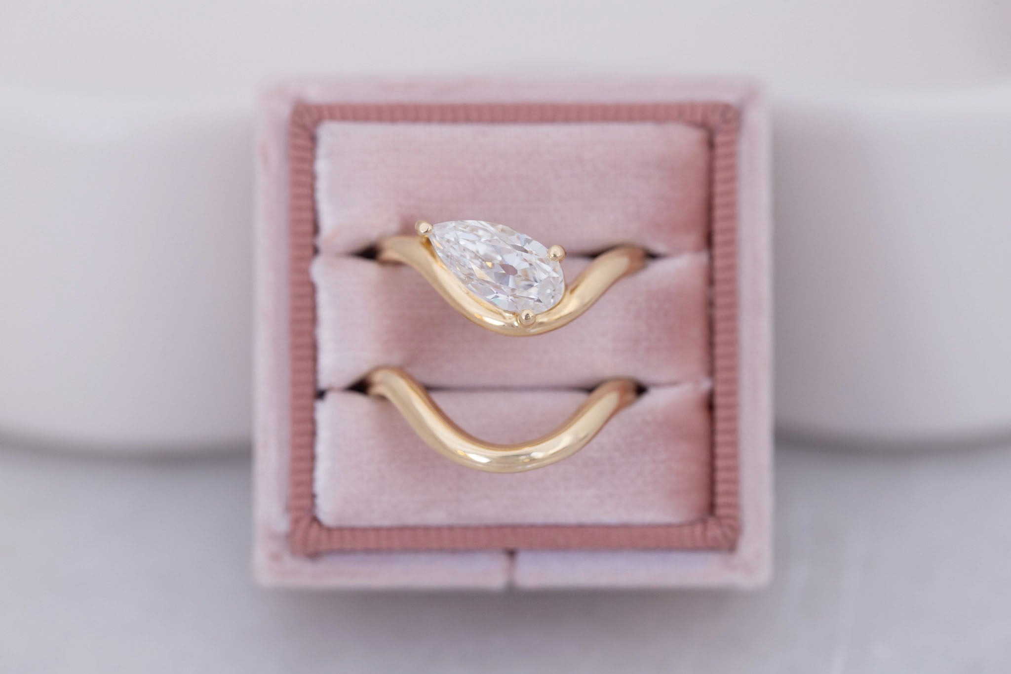 Townes Ring | Lab Pear Cut Diamond Solitaire Curved Band Engagement Ring + Wedding Band Set 1.67 ct | 14k Recycled Gold | One of a Kind